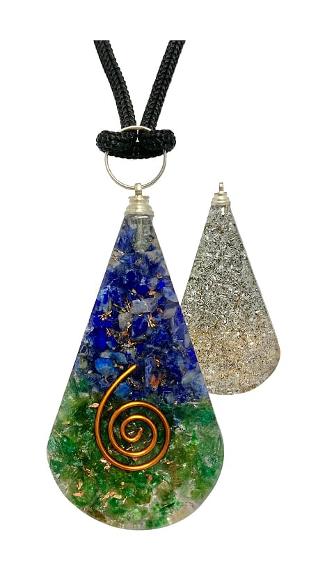 Sodalite Green Aventurine Copper Coil Tear Drop Orgonite Pendant