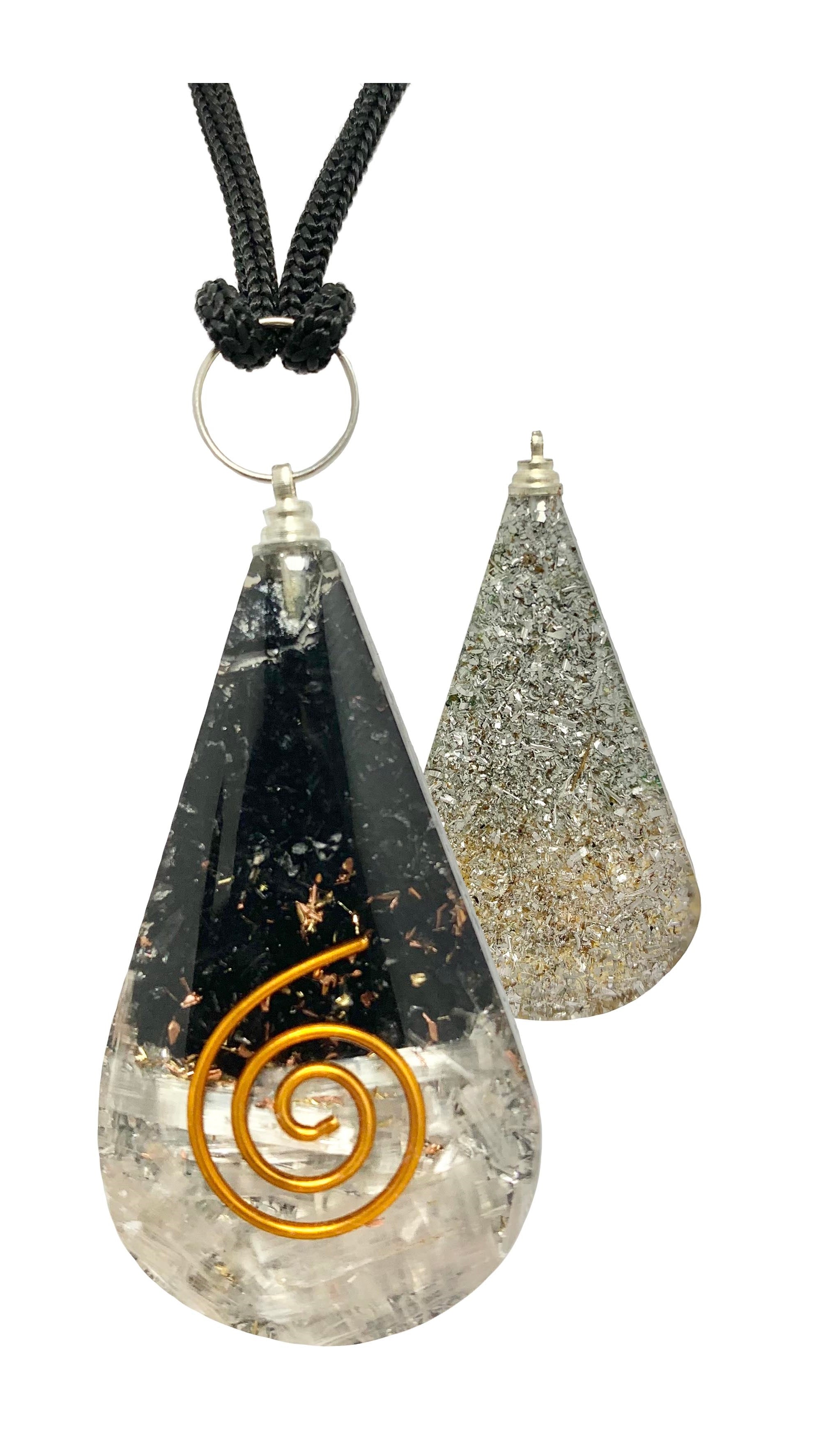 Black Tourmaline Selenite Copper Coil Tear Drop Orgonite Pendant