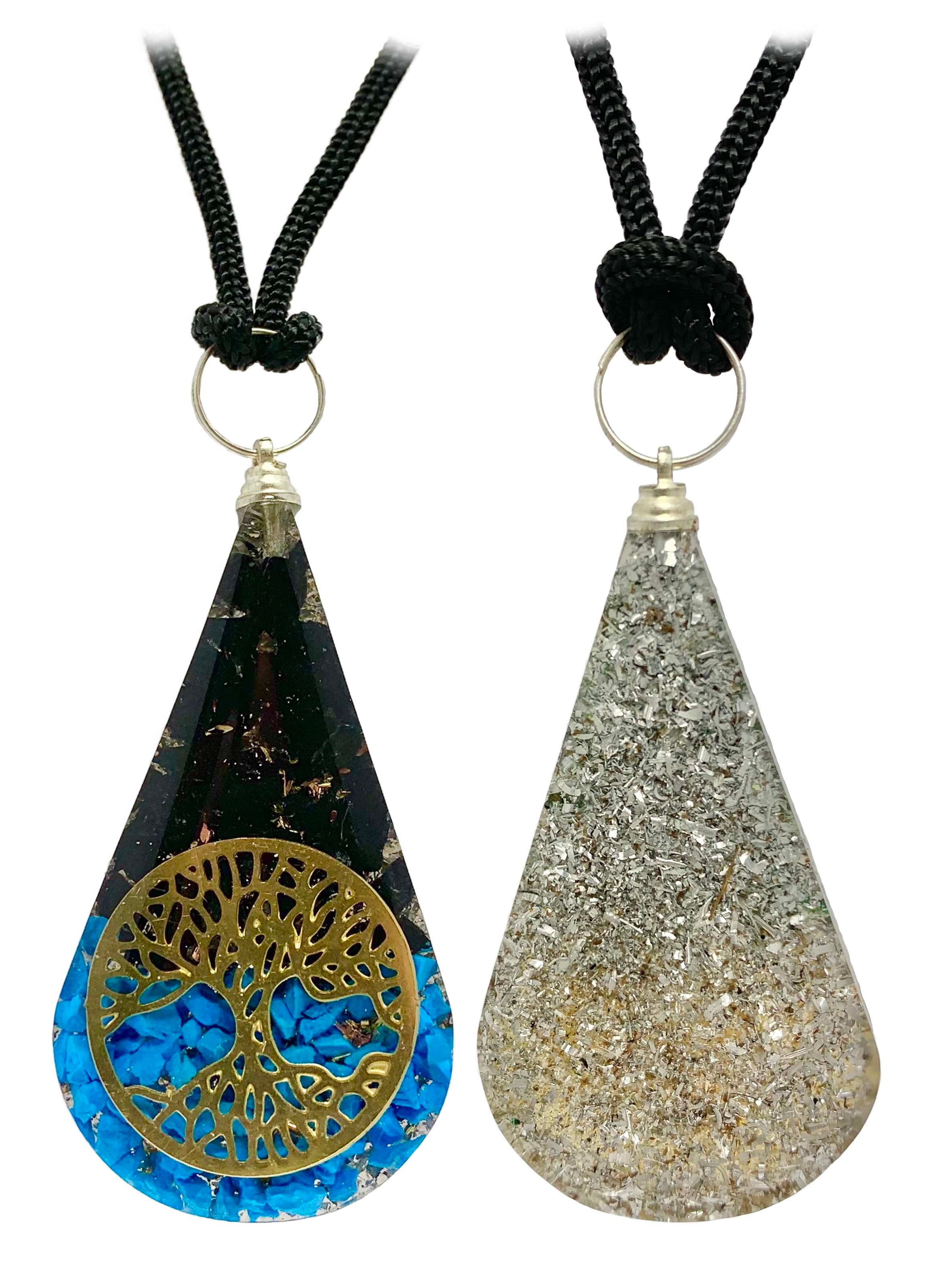 Black Tourmaline Turquoise Tree of Life Tear Drop Orgonite Pendant