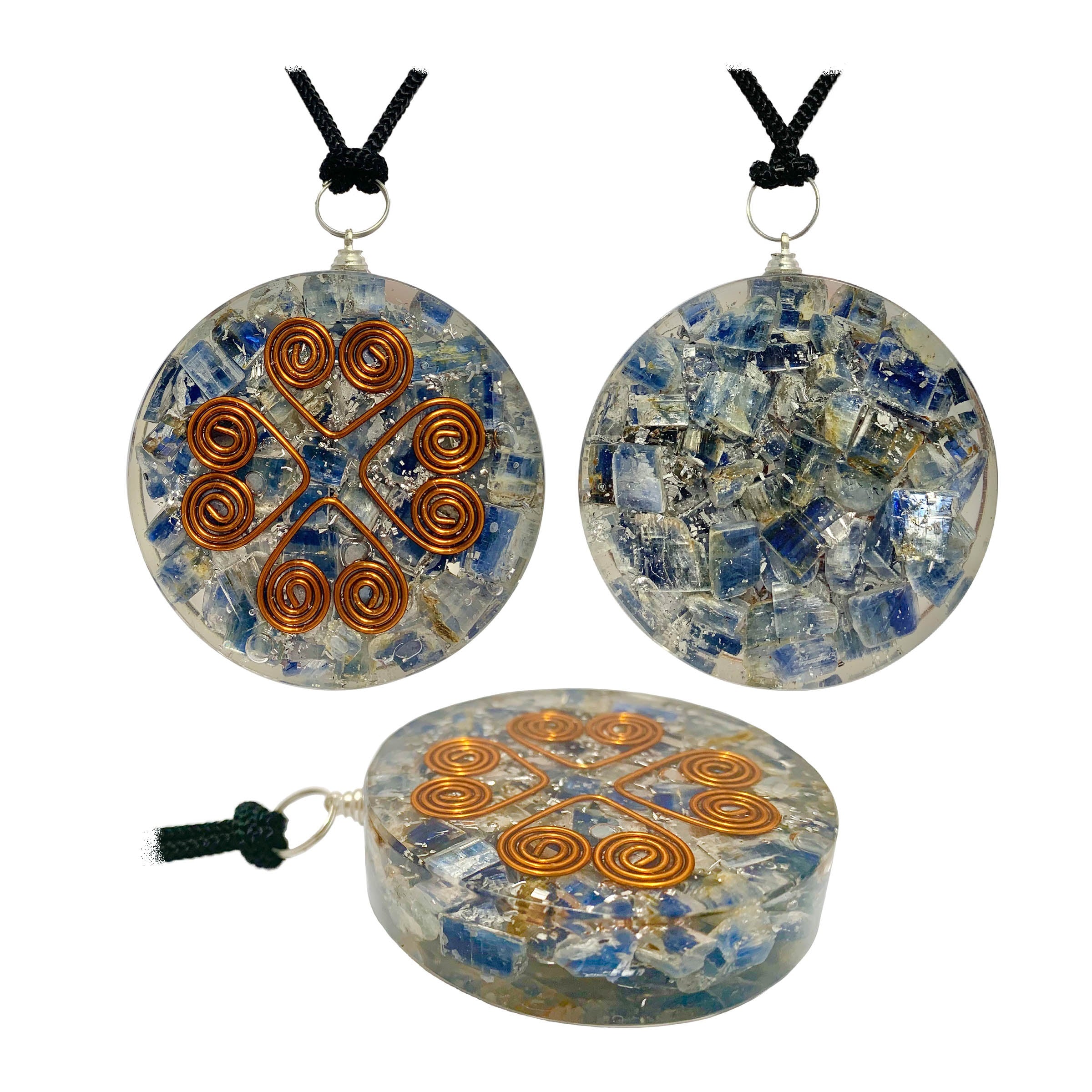 Kyanite Heart Copper Coil Pendant Disc