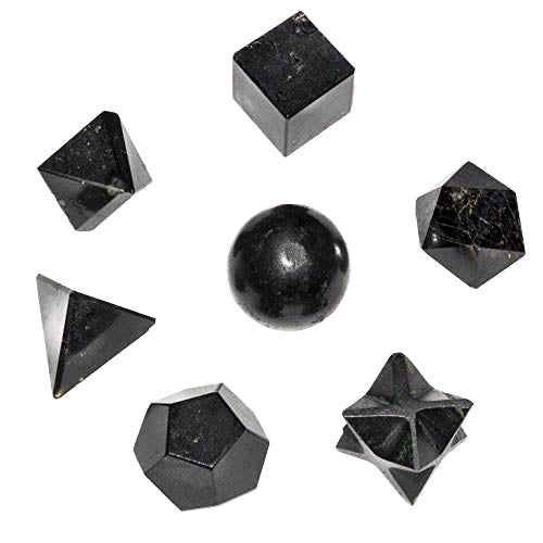 Black Tourmaline Sacred Geometry Set Platonic Solid 7 Pieces