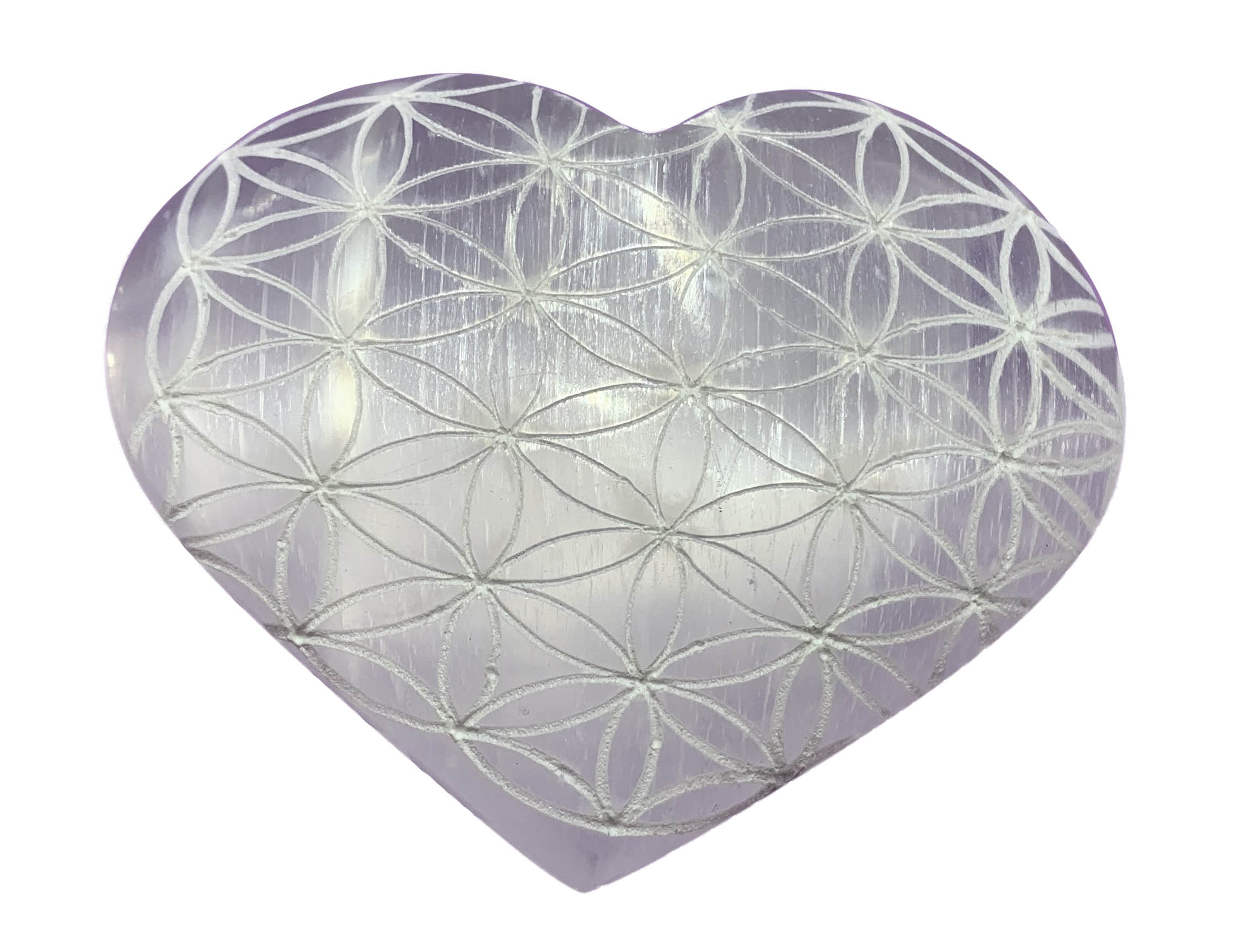 Flower of Life Selenite Puffy Heart