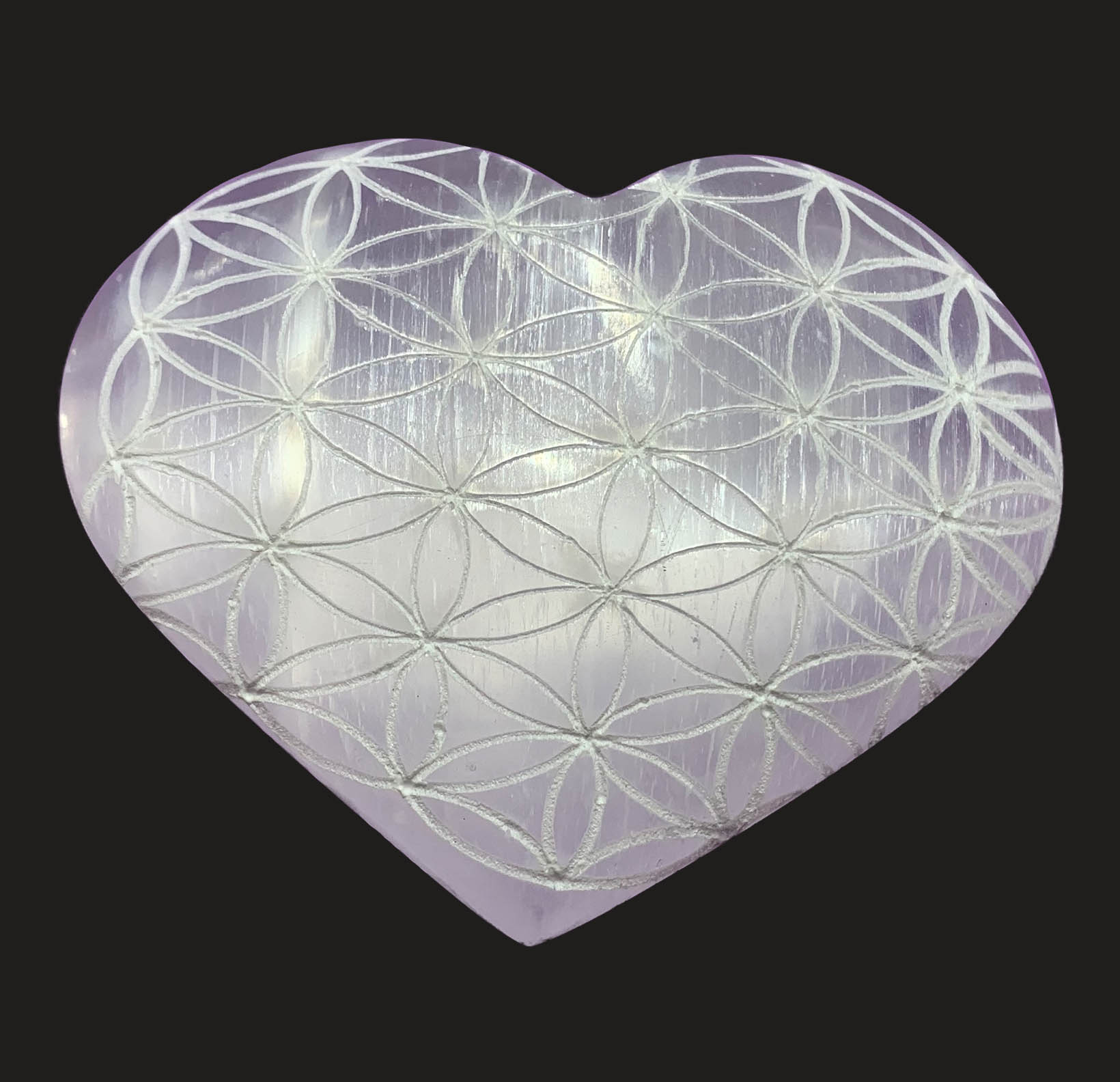 Flower of Life Selenite Puffy Heart