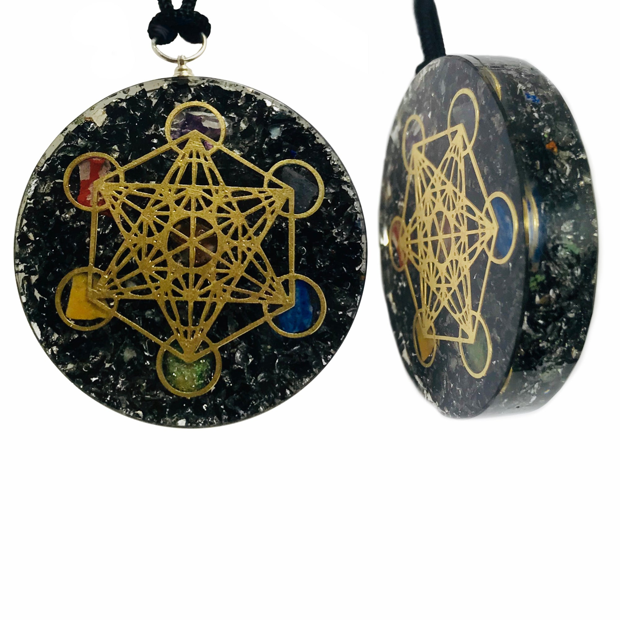 Black Tourmaline Metatron Cube Sacred Geometry Pendant