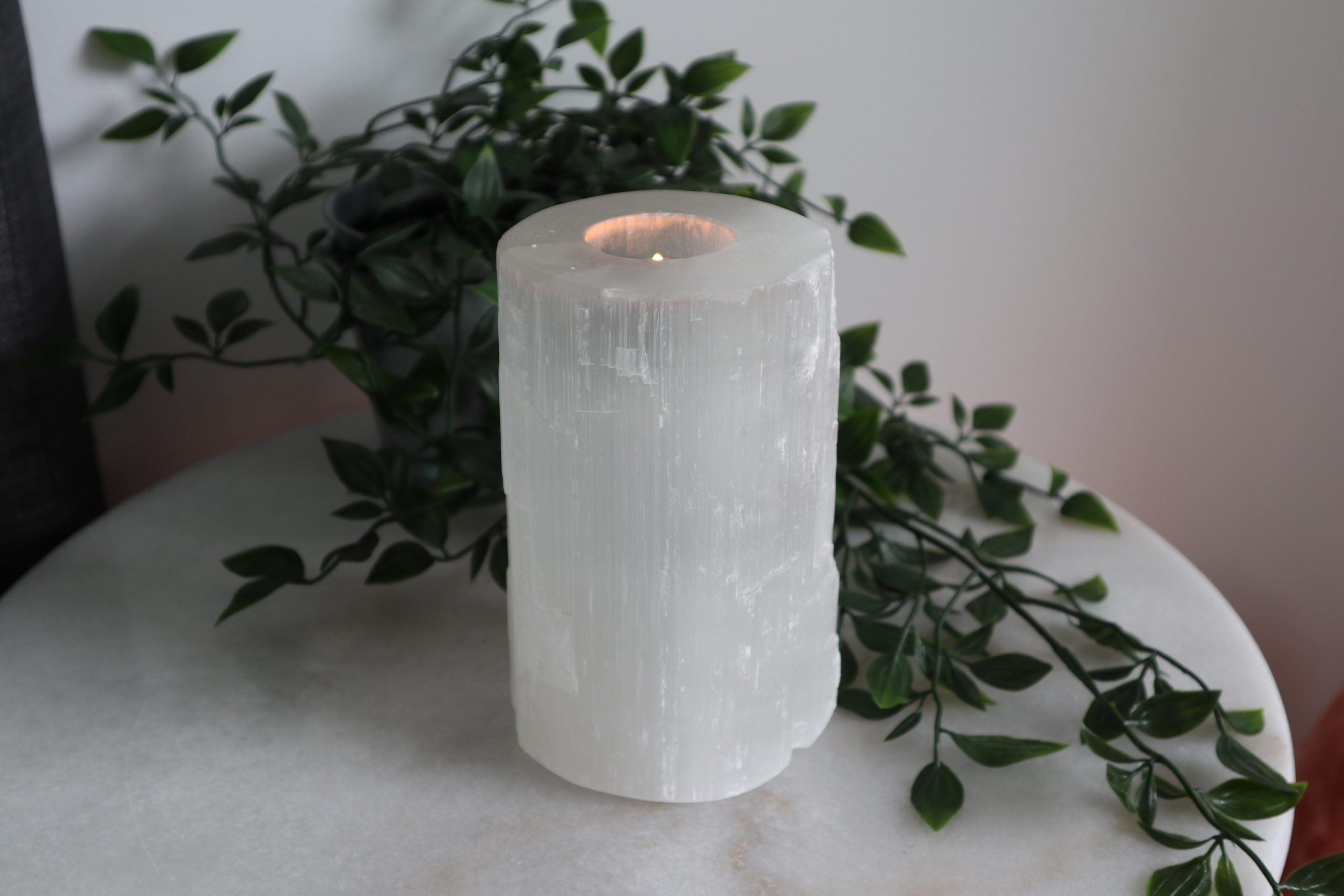 Selenite Tea Light Candle Holder 15cm