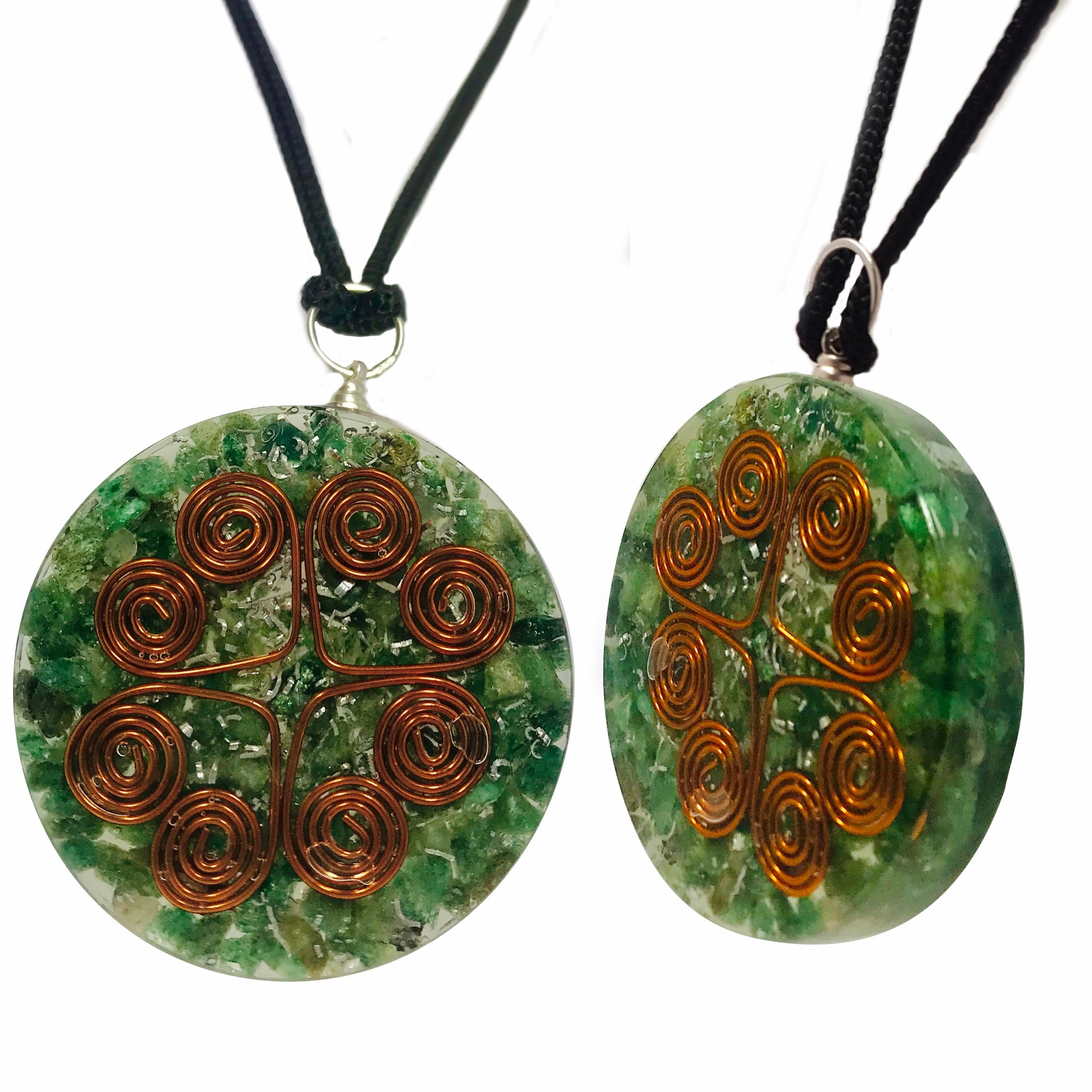 Green Aventurine Heart Copper Coil Pendant Disc