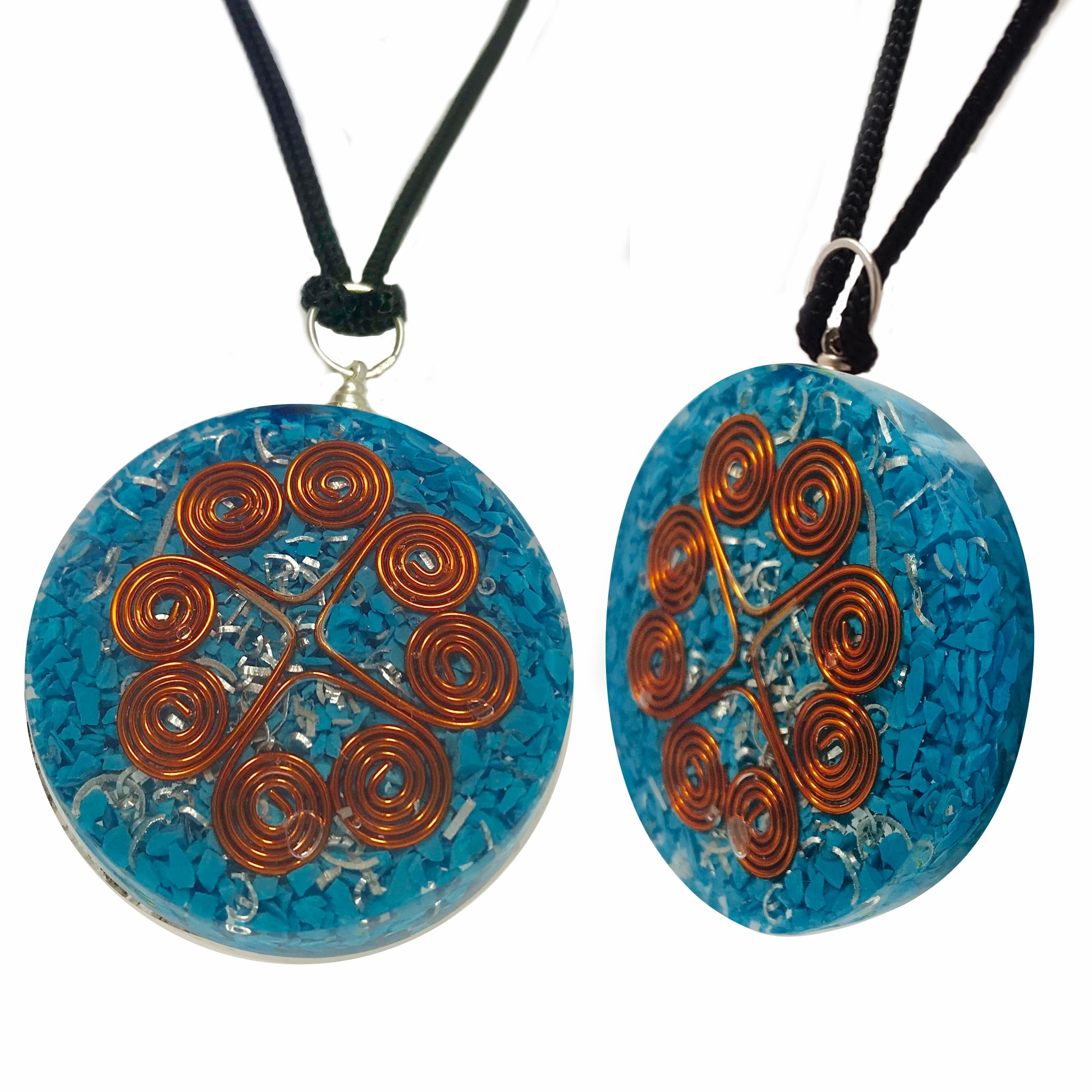 Blue Howlite Heart Copper Coil Orgonite Pendant Disc