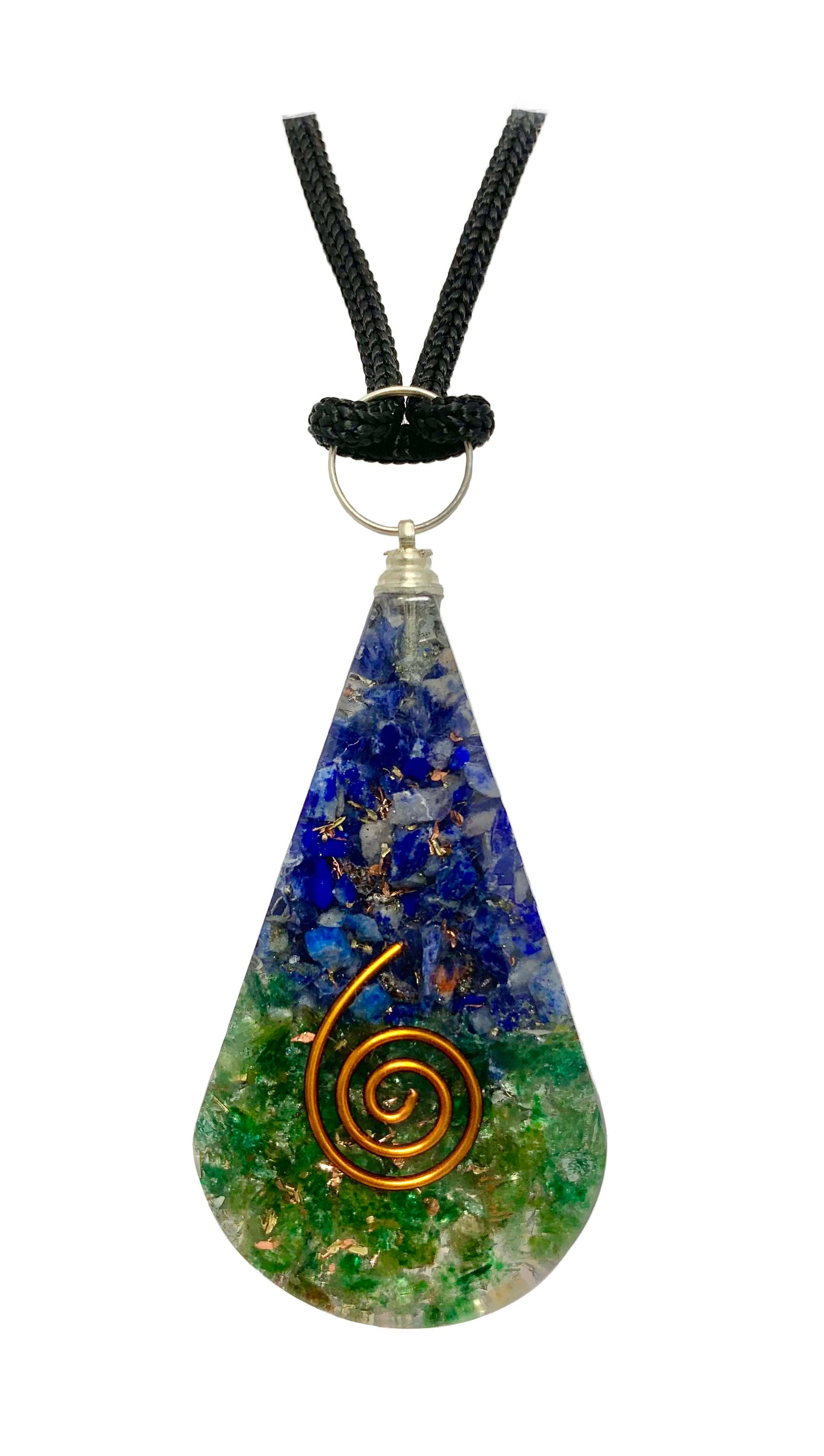 Sodalite Green Aventurine Copper Coil Tear Drop Orgonite Pendant