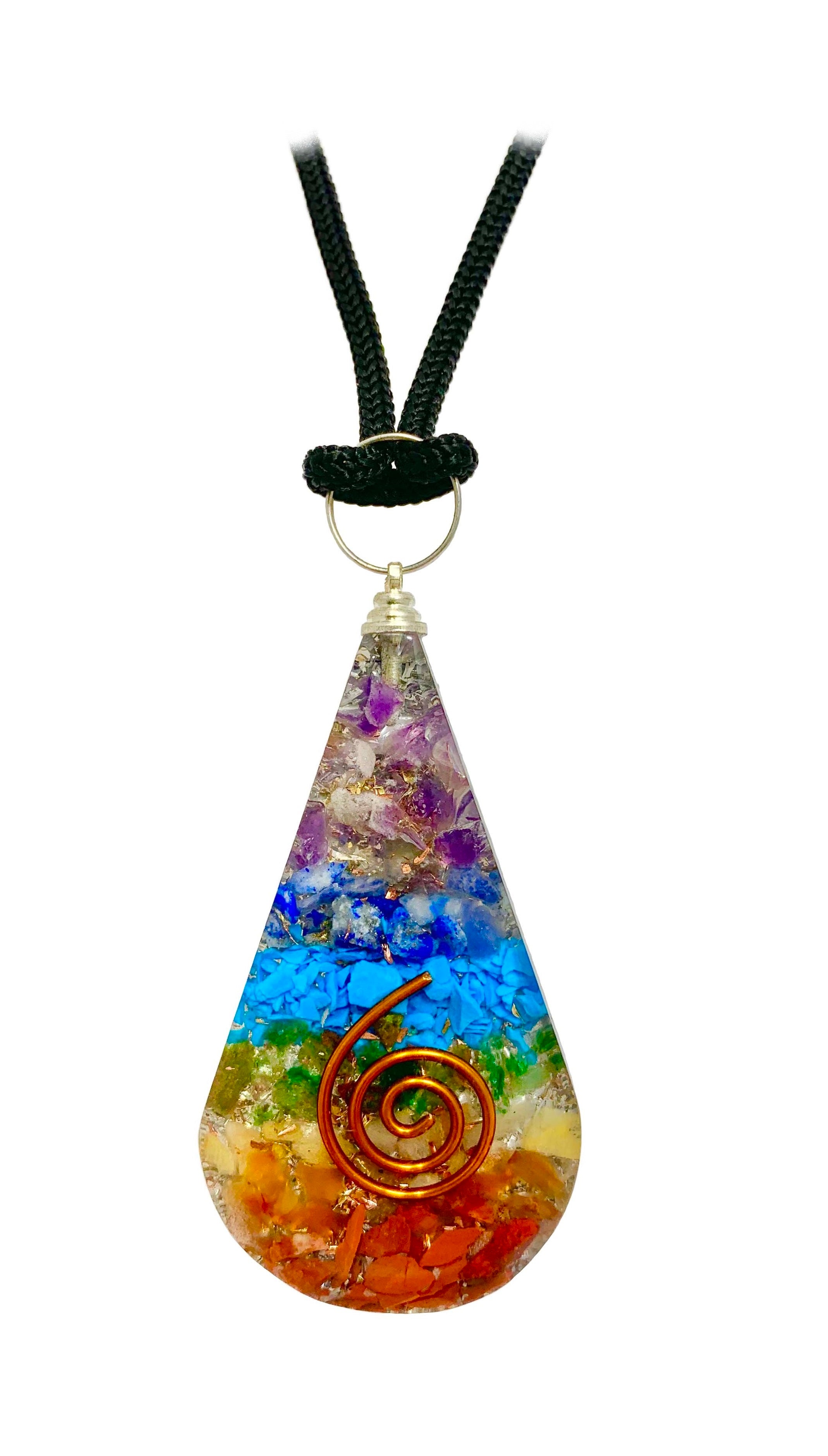 7 Chakras Copper Coil Tear Drop Orgonite Pendant