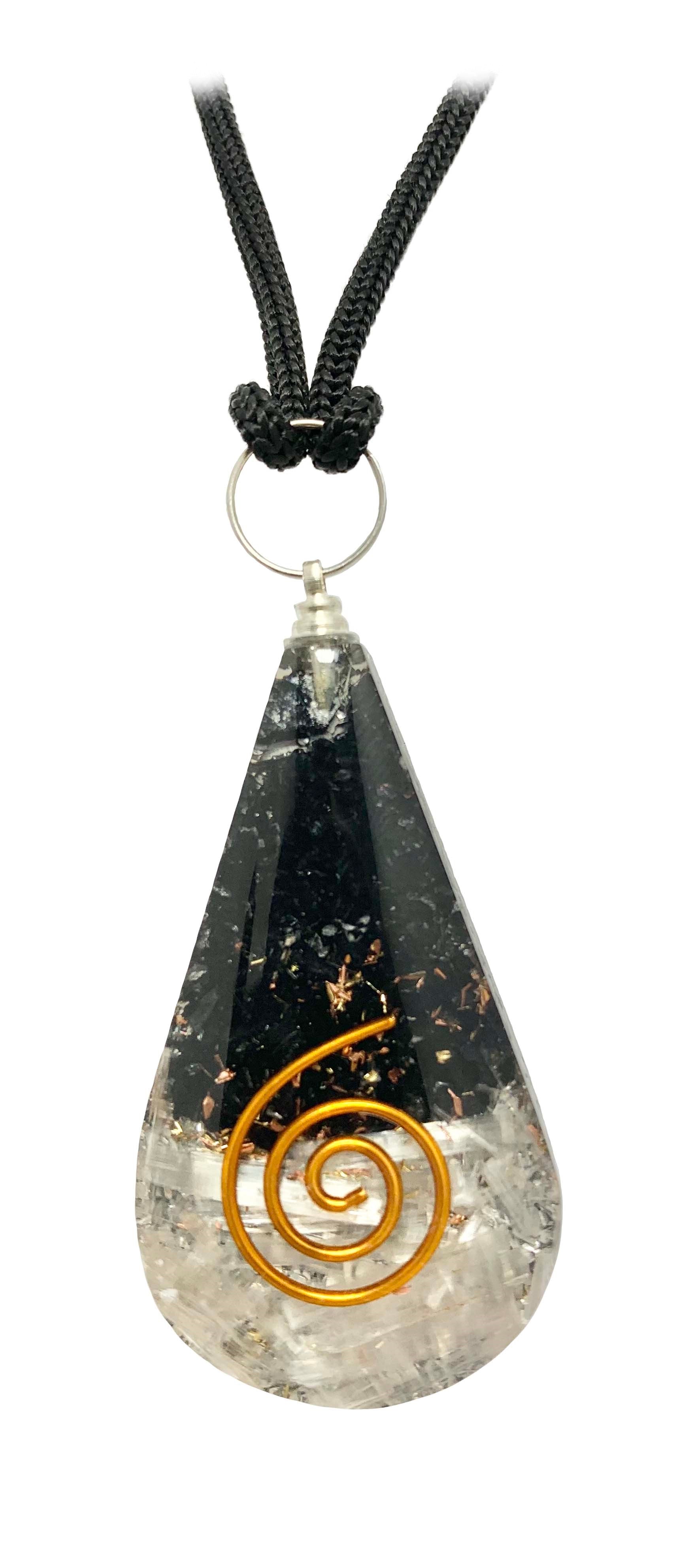 Black Tourmaline Selenite Copper Coil Tear Drop Orgonite Pendant