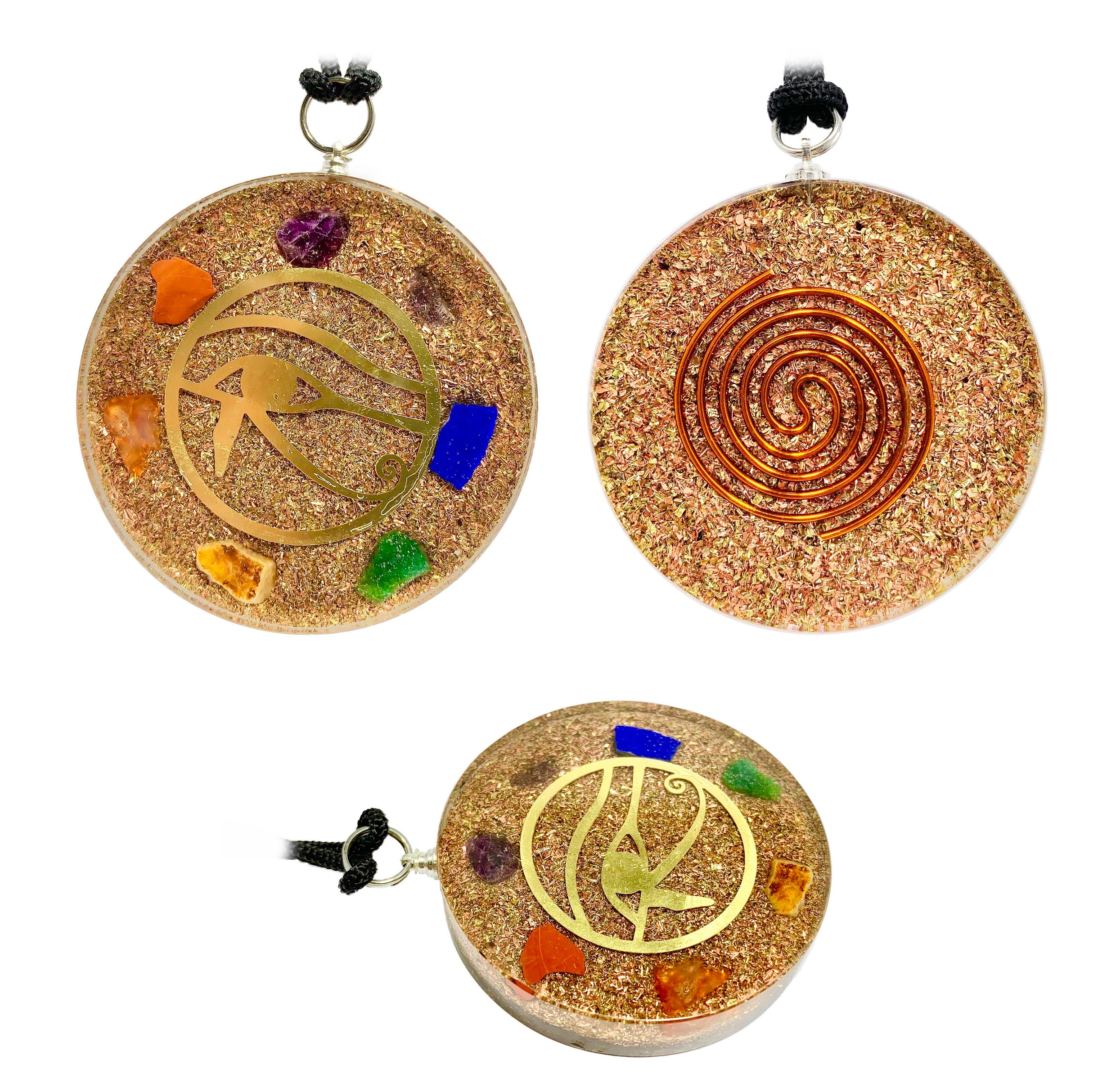 Eye of Horus 7 Chakras Copper Coil Pendant