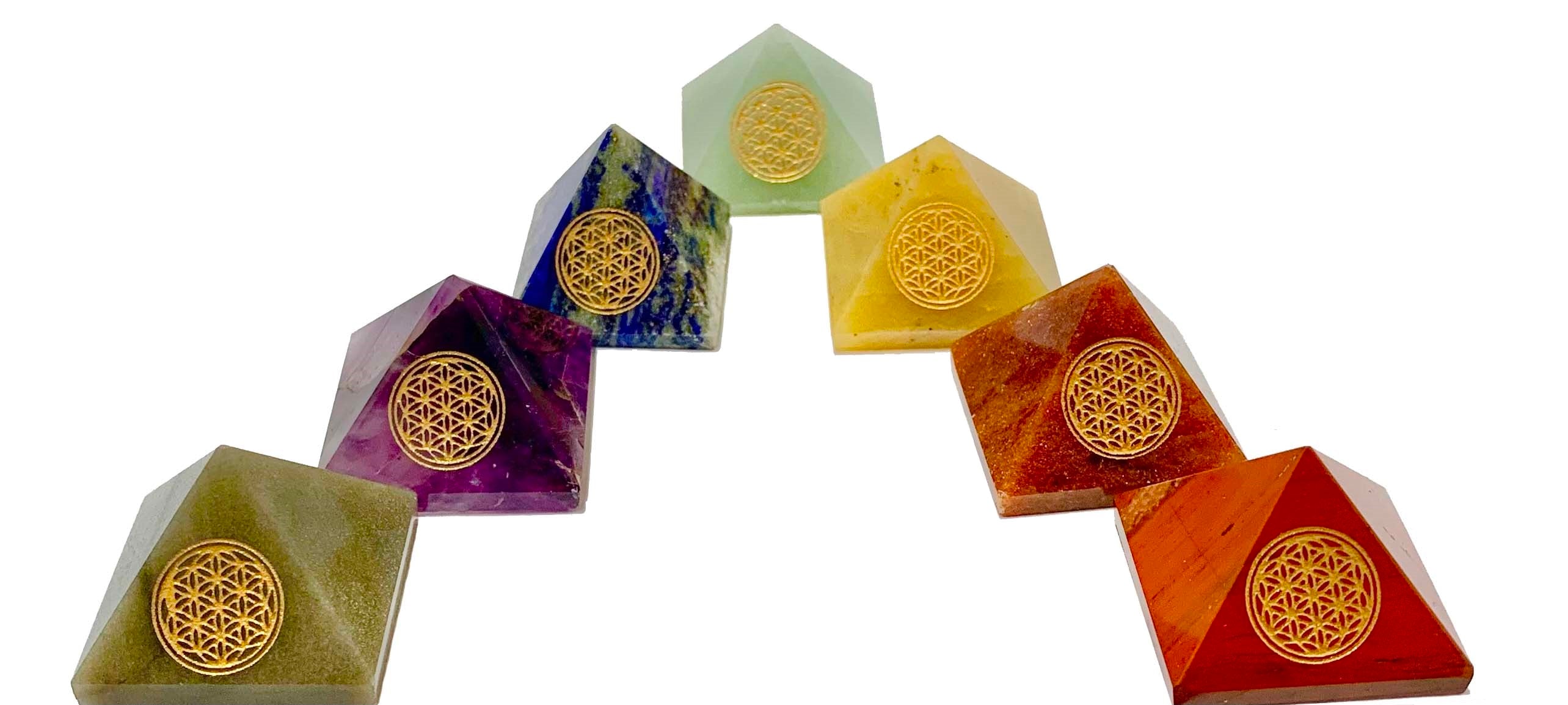 7 Chakras Flower of Life Crystal Pyramid Set