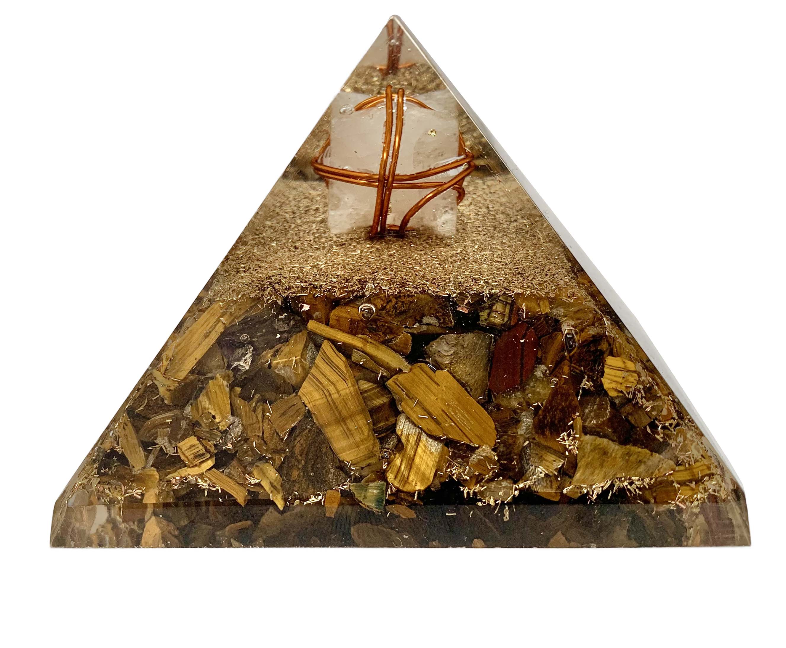 Tiger’s Eye Clear Quartz Orgonite Merkabah Pyramid