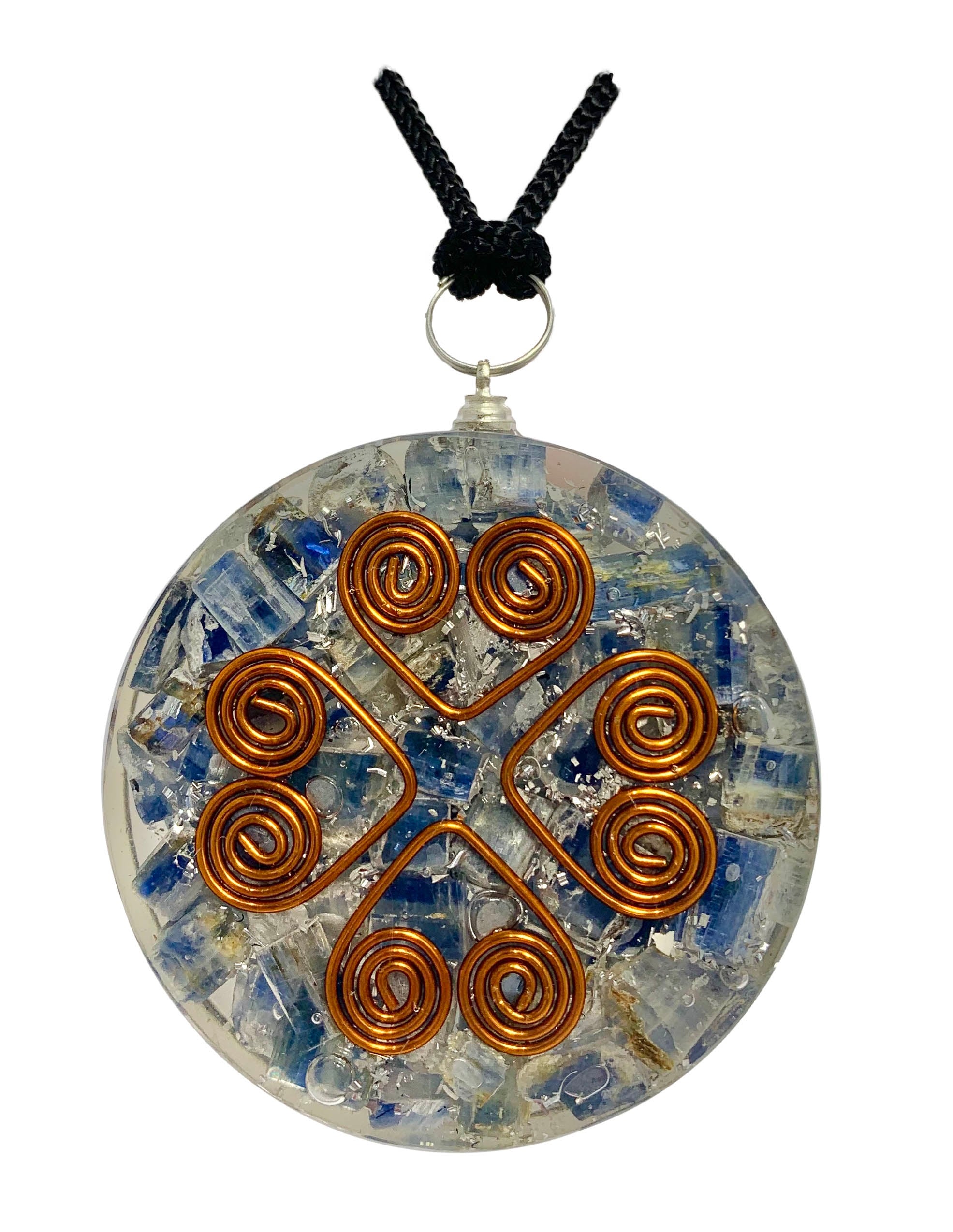 Kyanite Heart Copper Coil Pendant Disc