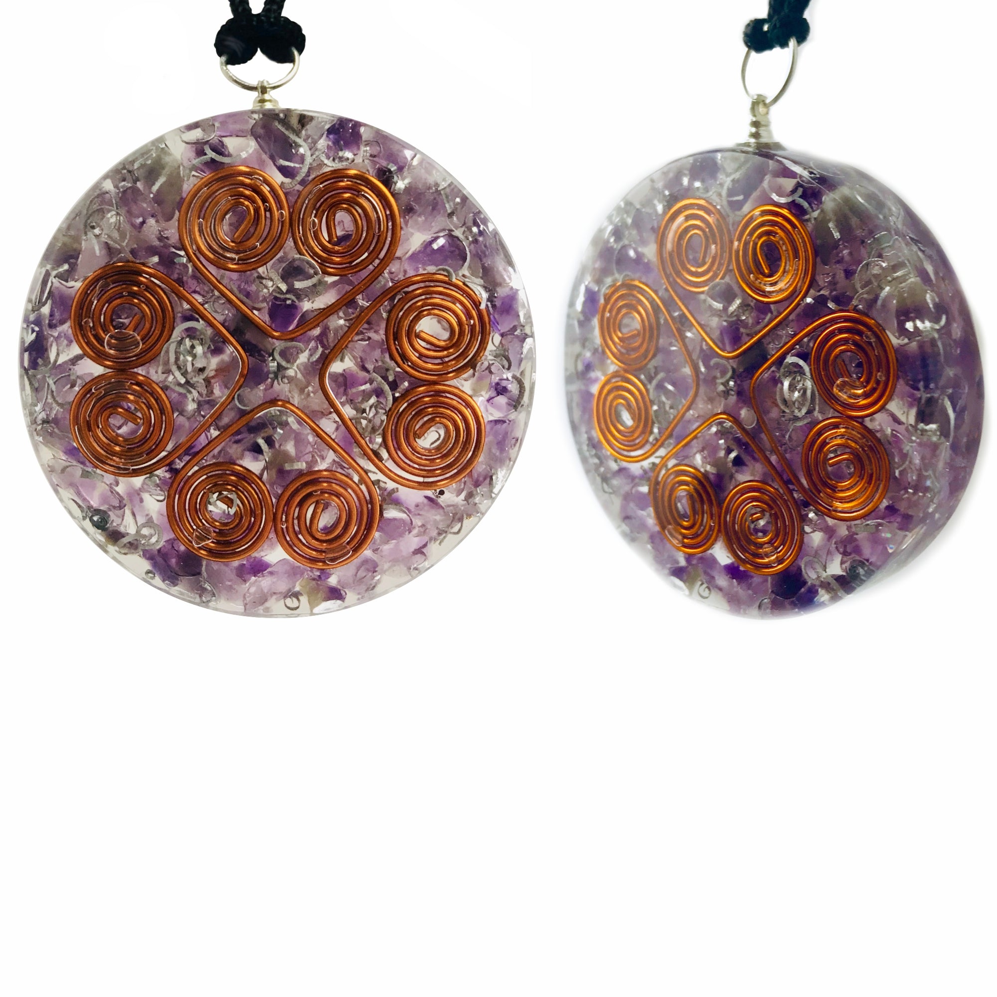 Amethyst Heart Copper Coil Orgonite Pendant