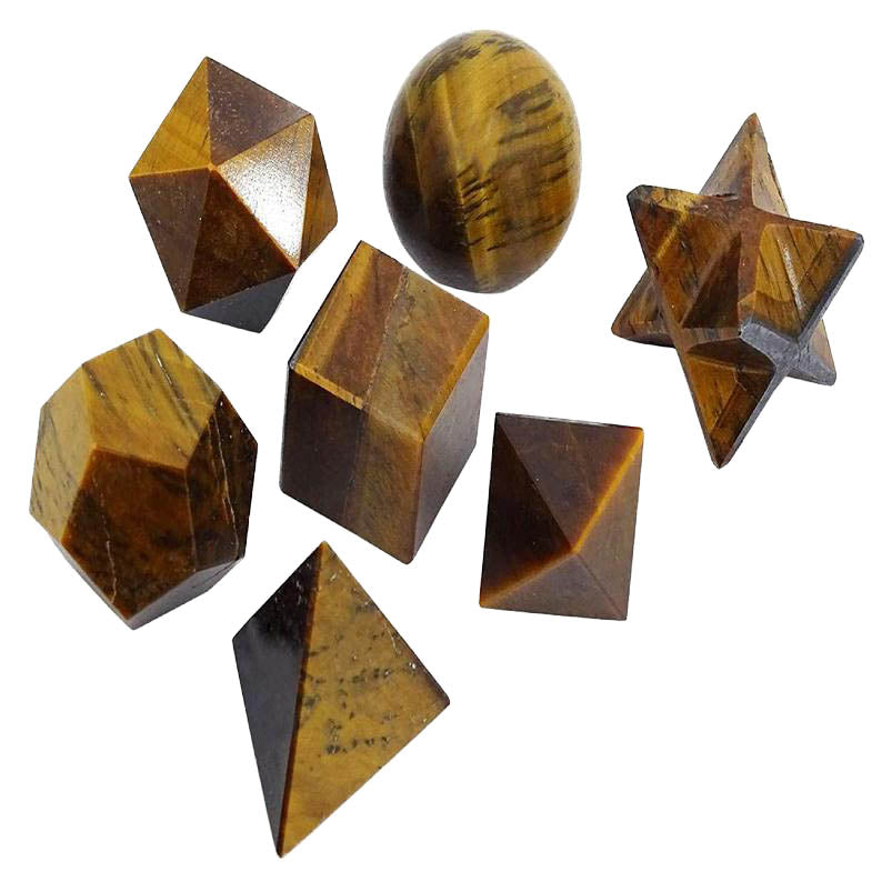 Tiger Eye Sacred Geometry Set Platonic Solid 7 Pieces