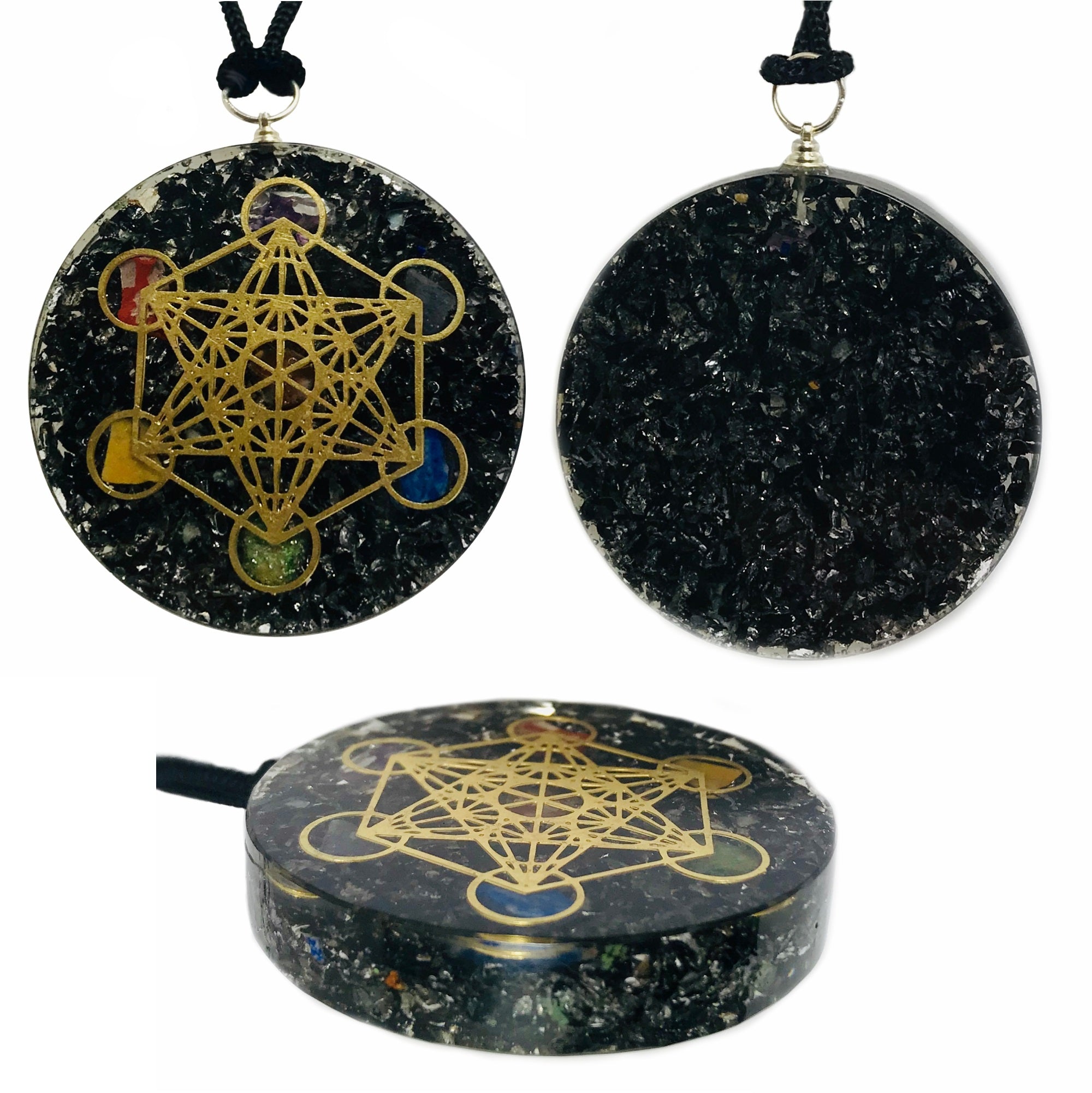 Black Tourmaline Metatron Cube Sacred Geometry Pendant