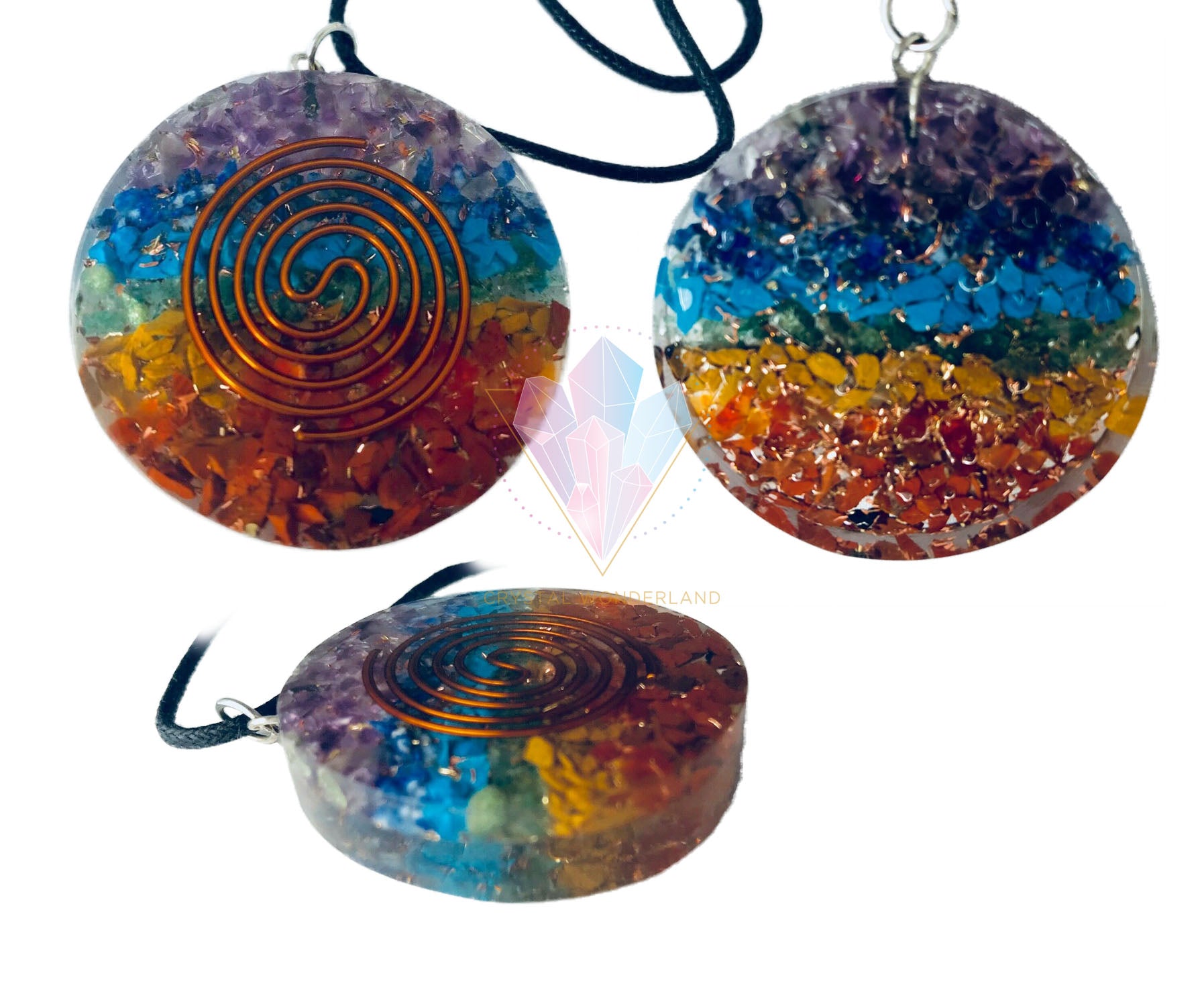 7 Chakras Copper Coil Orgonite Necklace Pendant
