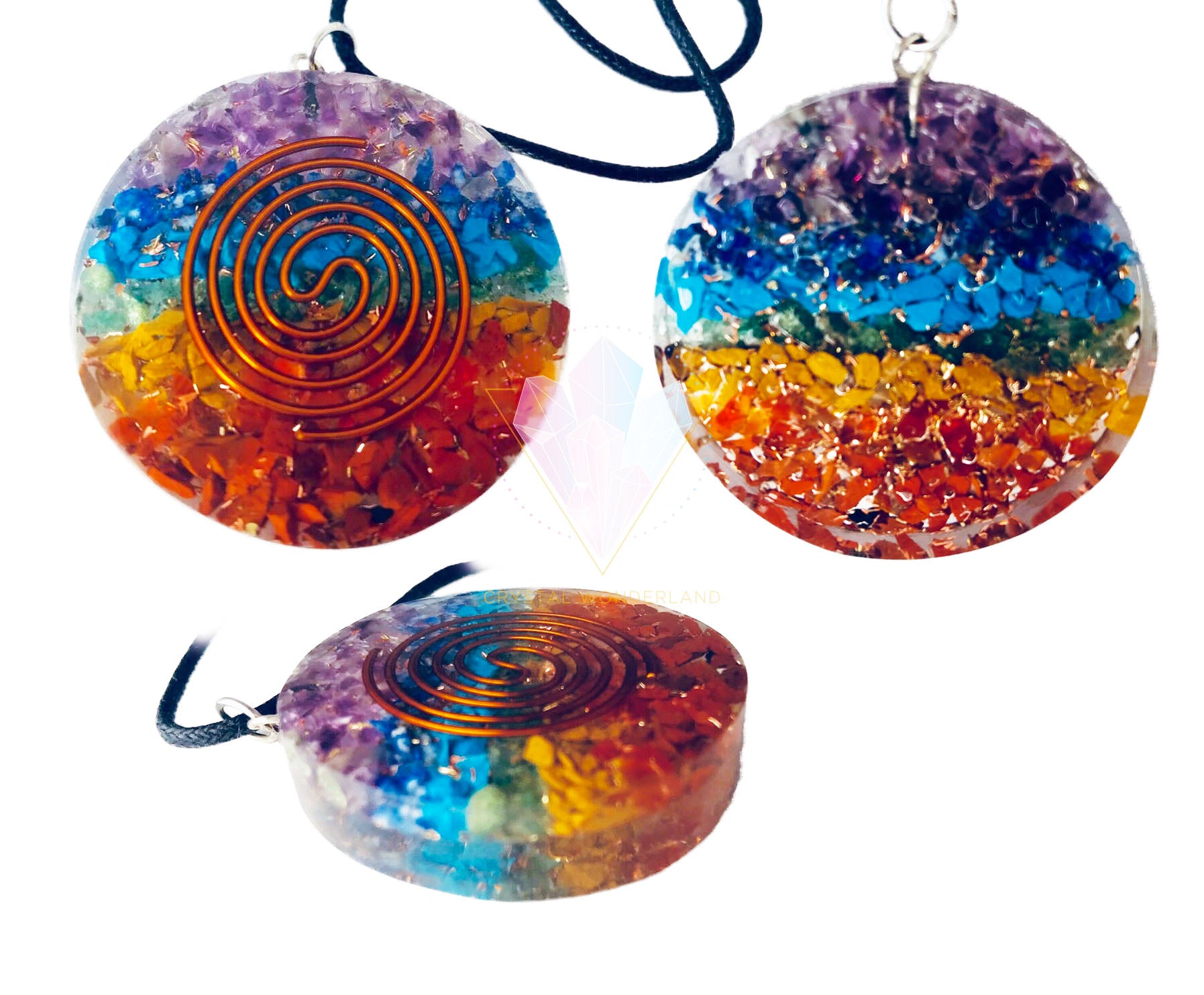2 Pieces 7 Chakras Copper Coil Orgonite Necklace Pendant