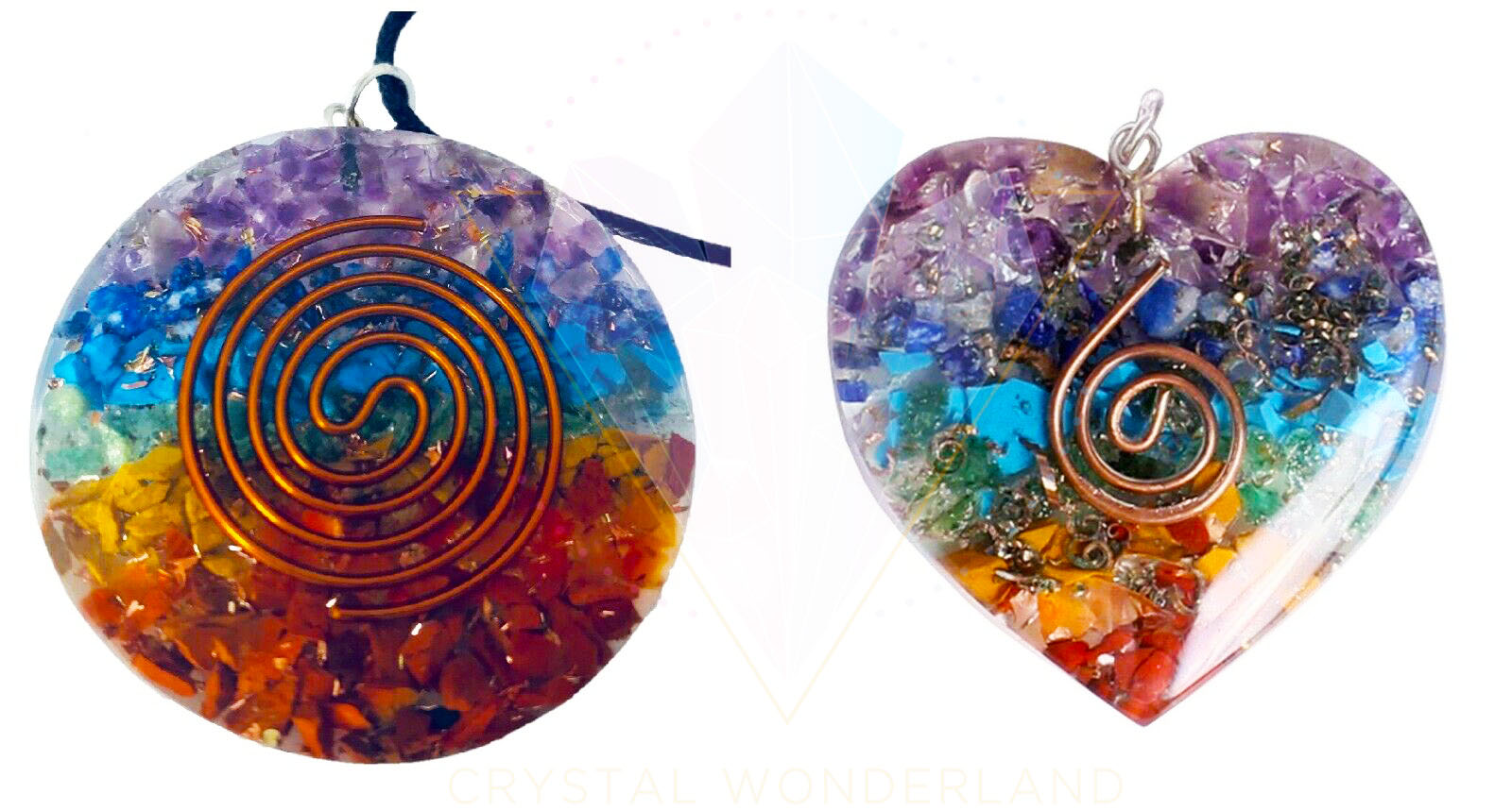 2 Pieces 7 Chakras Copper Coil Orgonite Necklace Pendant