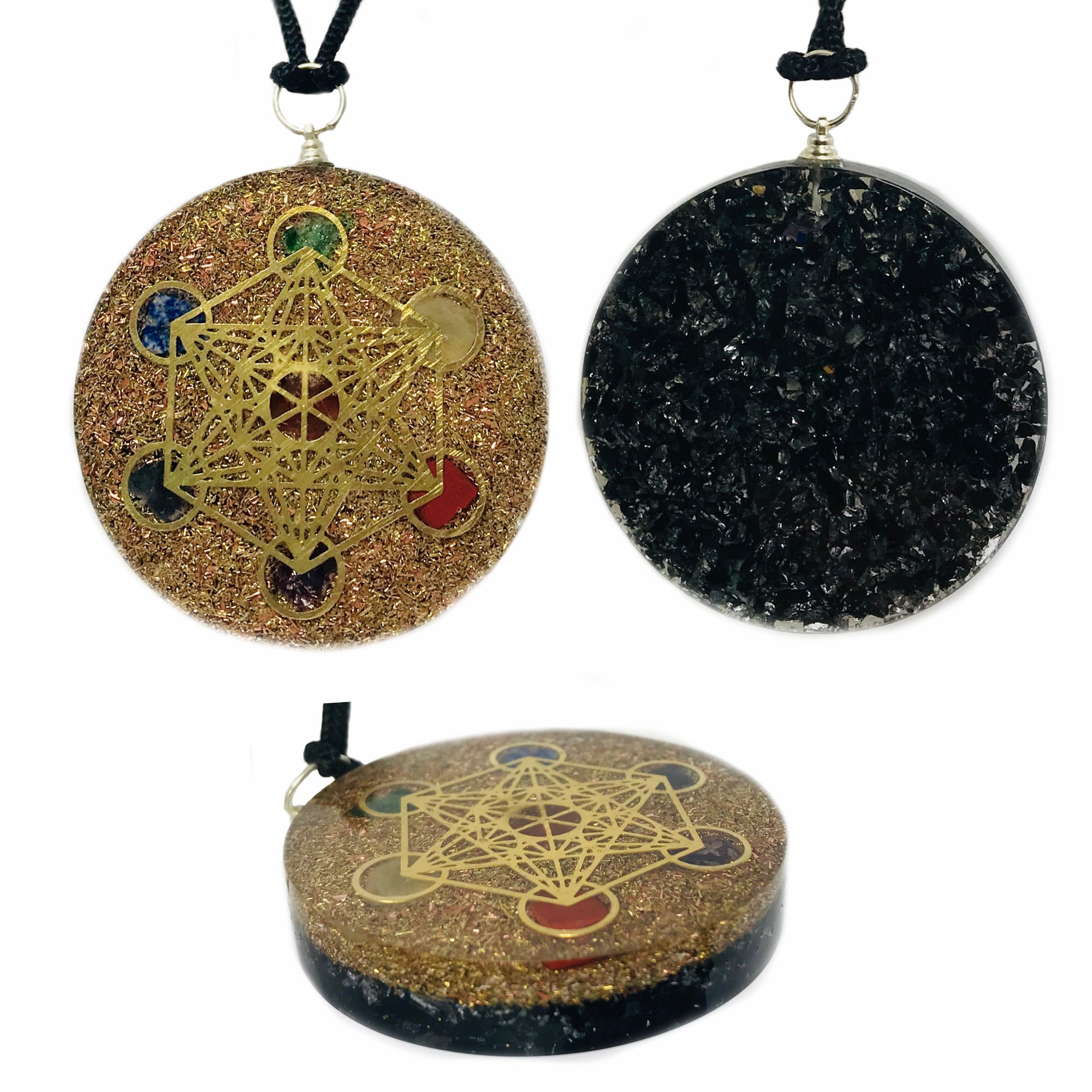 Metatron Cube Sacred Geometry Pendant Black Tourmaline Backside