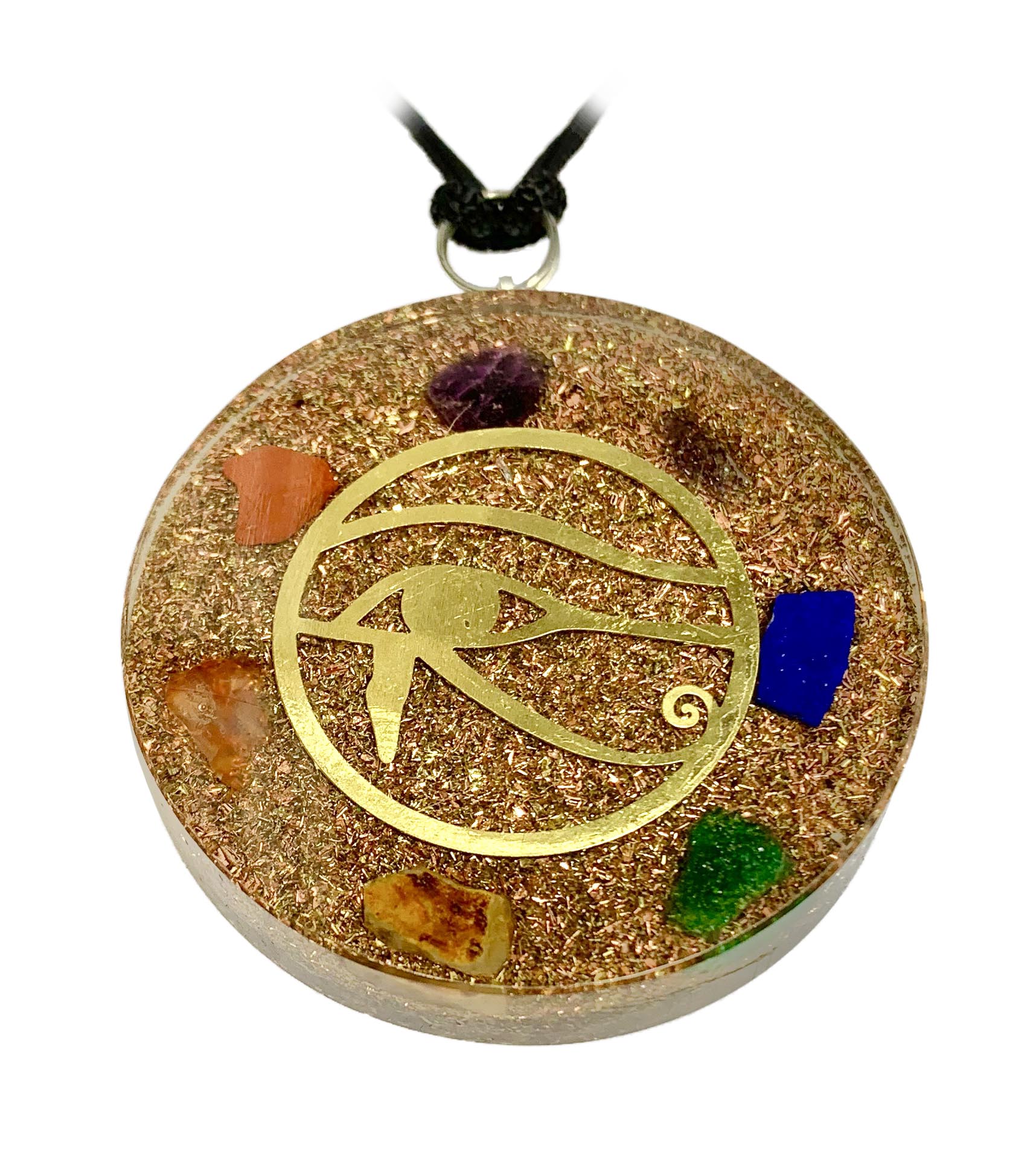 Eye of Horus 7 Chakras Copper Coil Pendant
