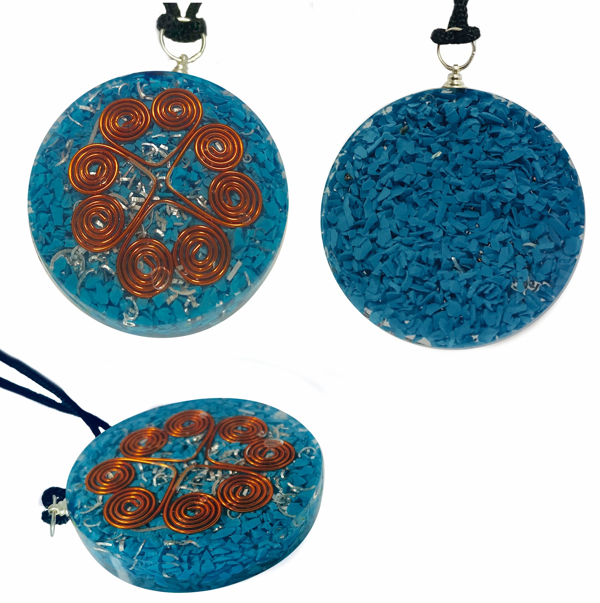 Blue Howlite Heart Copper Coil Orgonite Pendant Disc