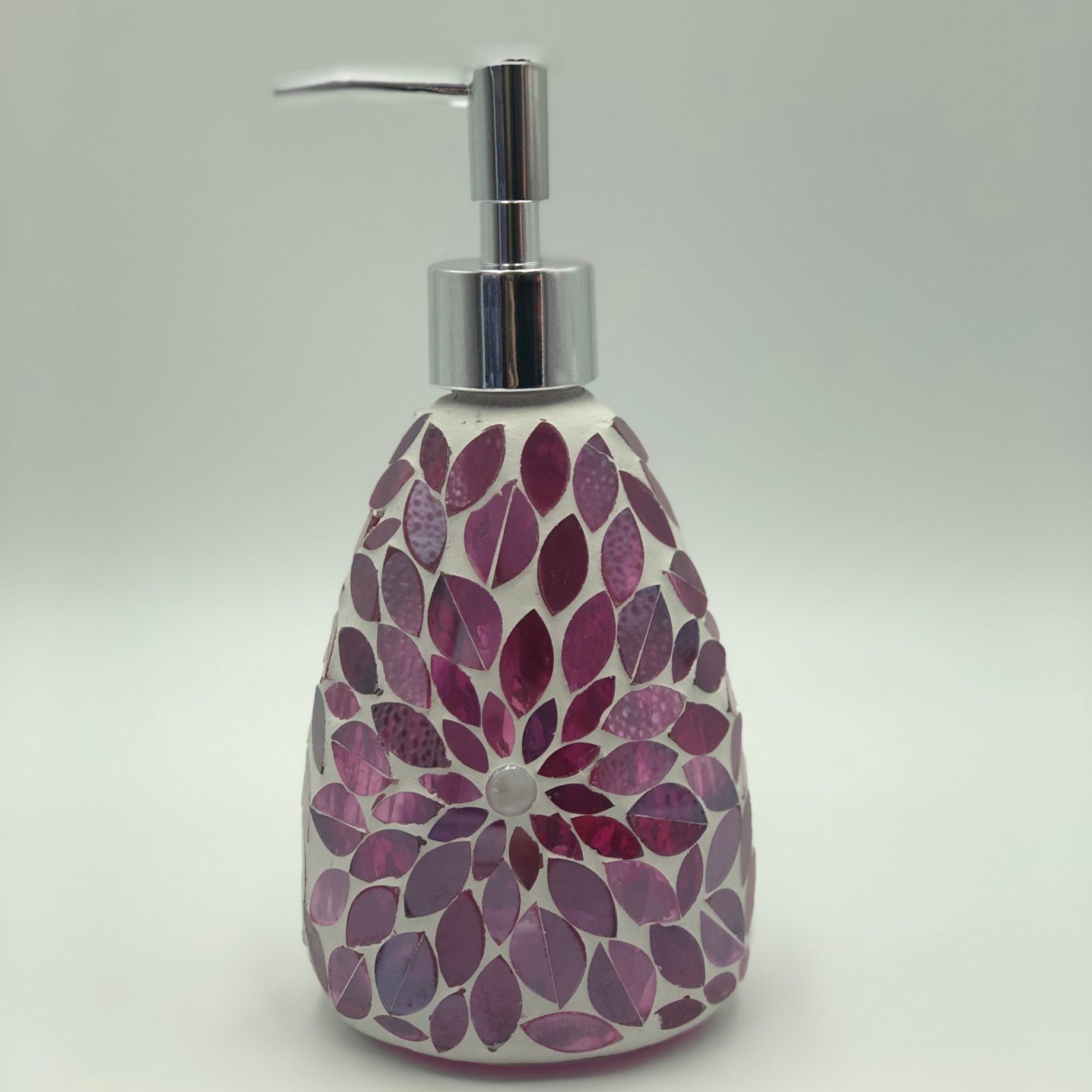 Pink Flower Glass Mosaic Soap Pump Dispenser