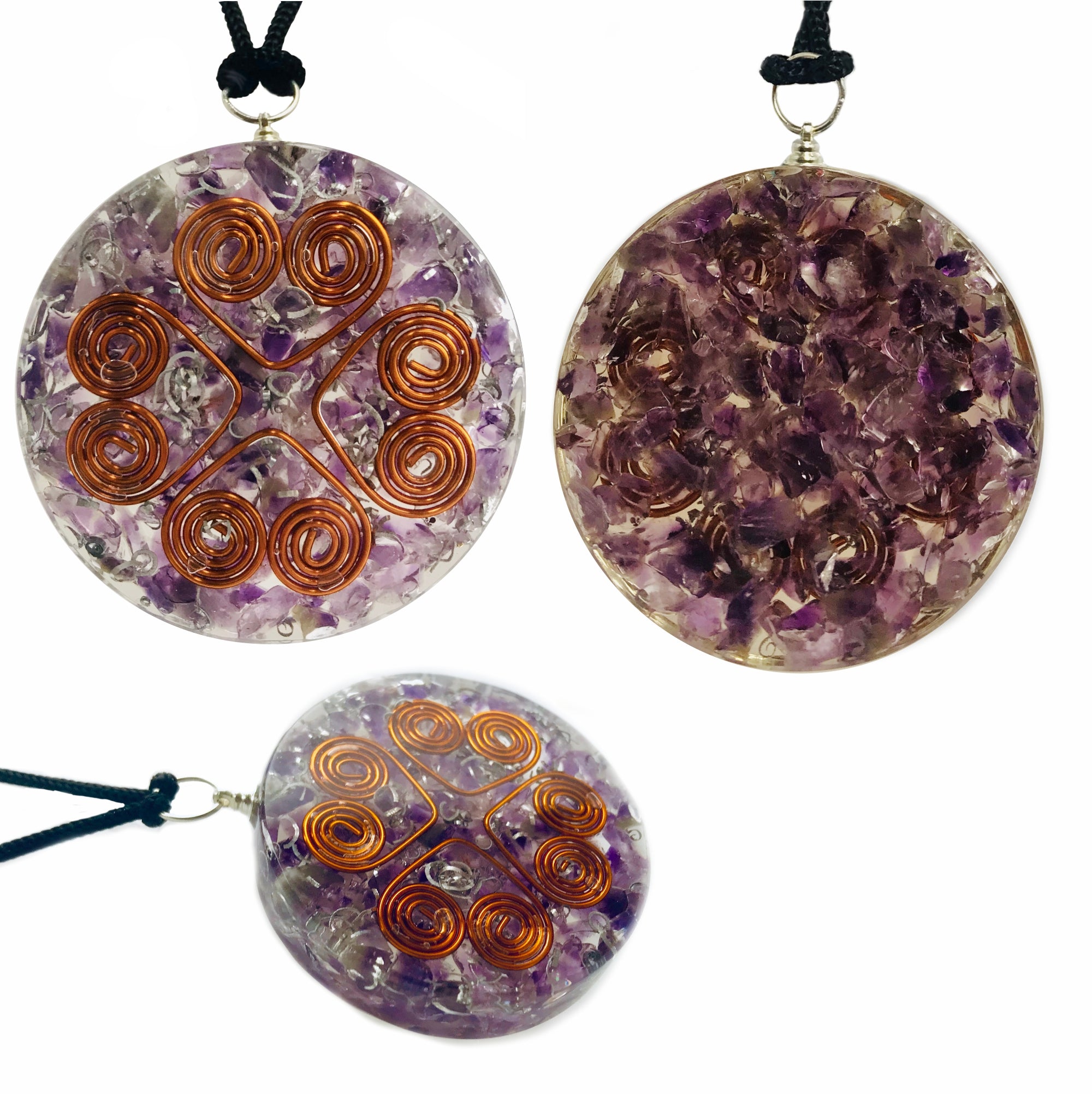 Amethyst Heart Copper Coil Orgonite Pendant
