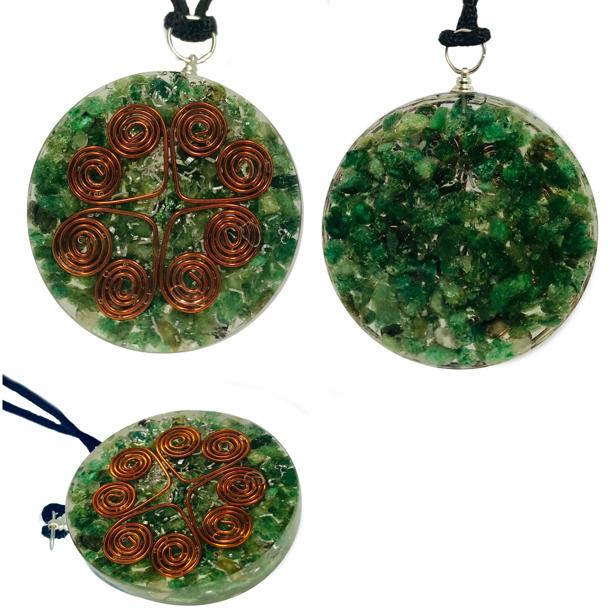Green Aventurine Heart Copper Coil Pendant Disc