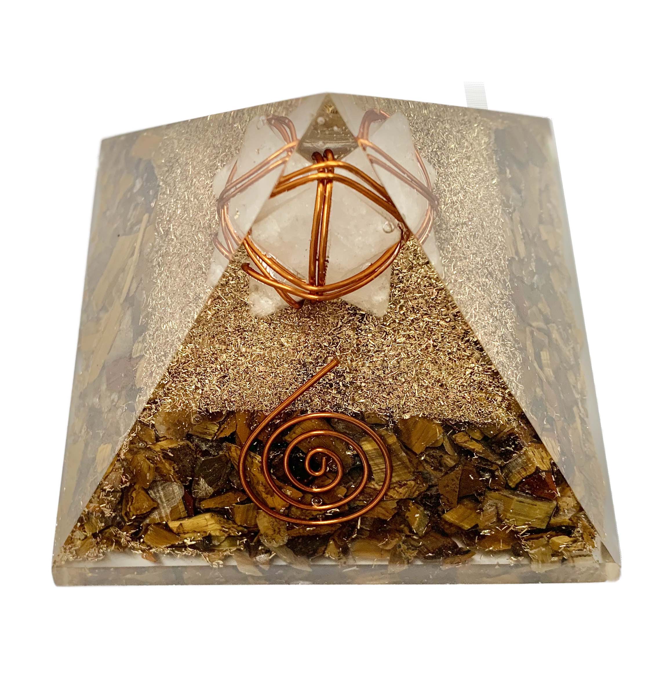 Tiger’s Eye Clear Quartz Orgonite Merkabah Pyramid