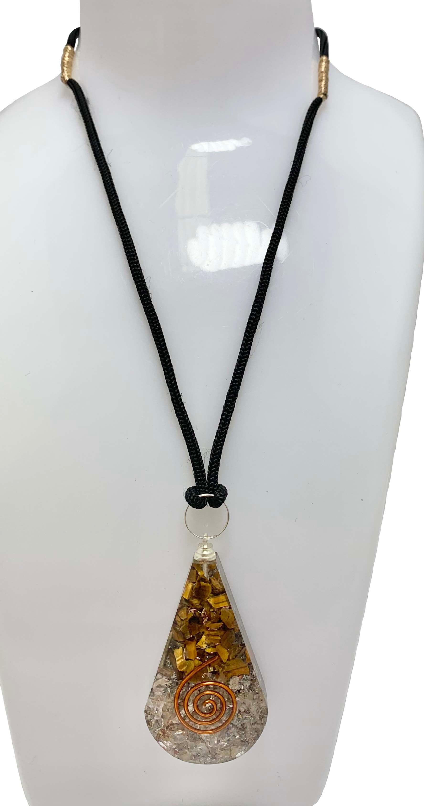 Tiger Eye Clear Quartz Copper Coil Tear Drop Orgonite Pendant