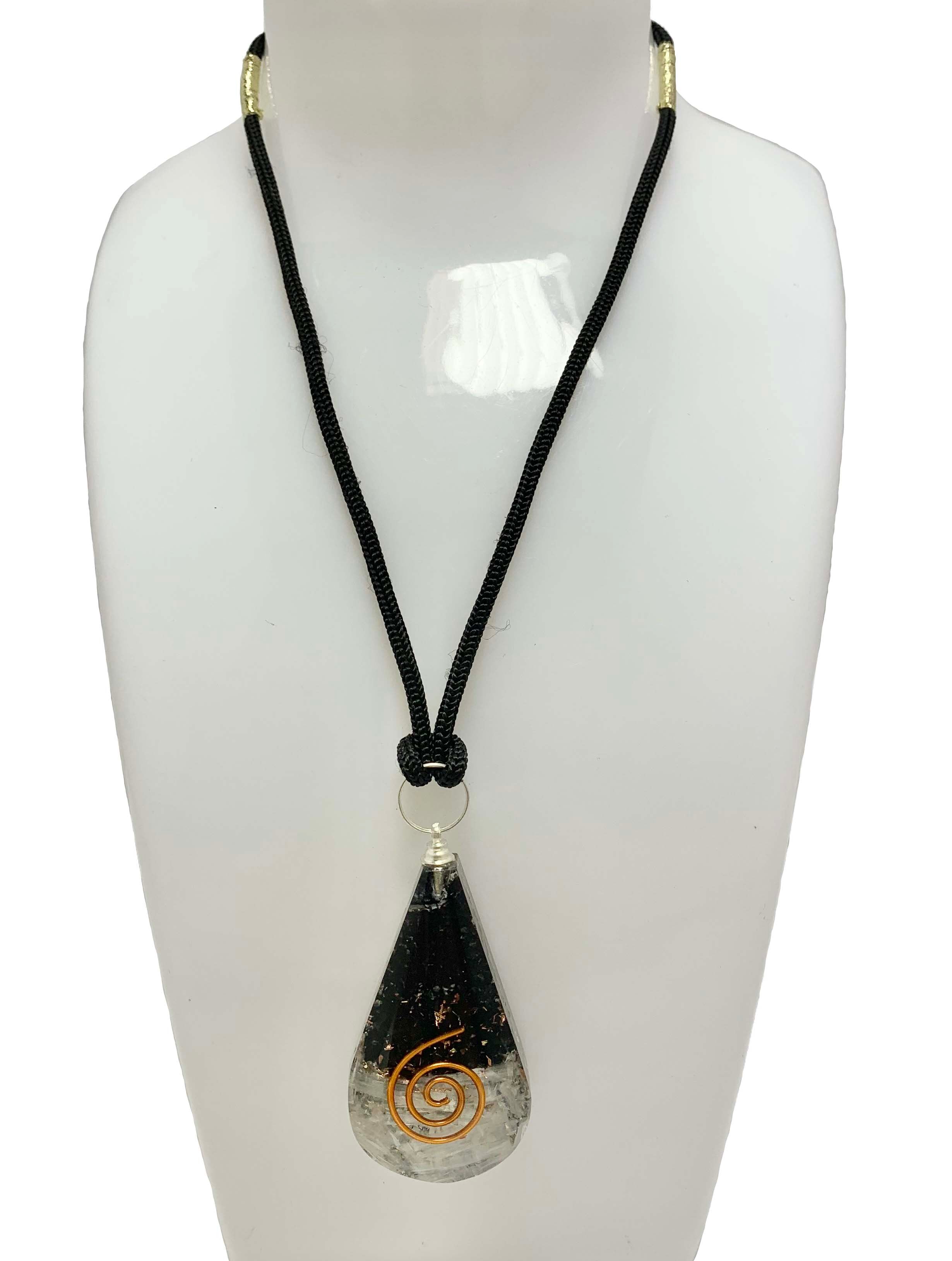 Black Tourmaline Selenite Copper Coil Tear Drop Orgonite Pendant