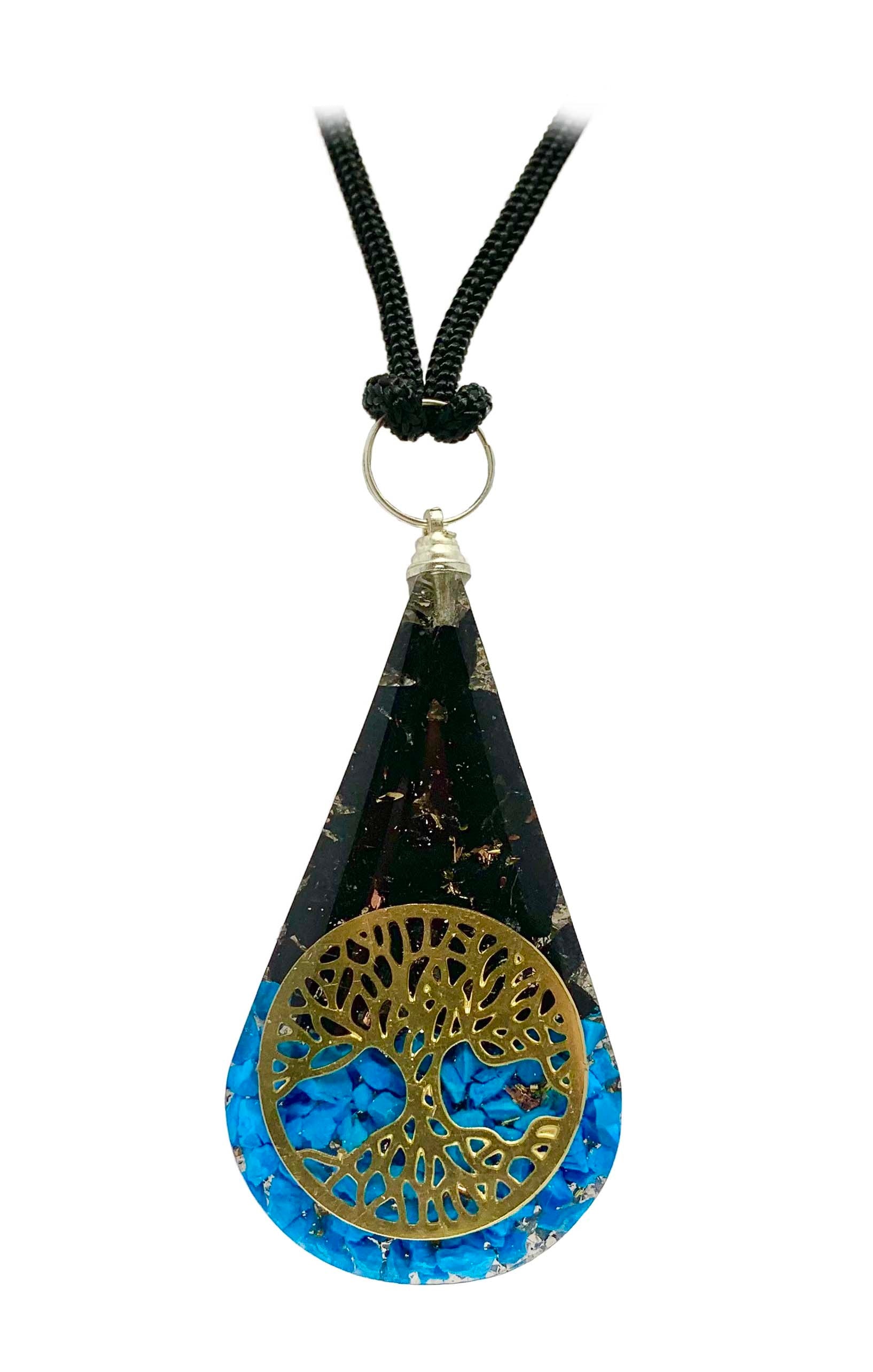 Black Tourmaline Turquoise Tree of Life Tear Drop Orgonite Pendant
