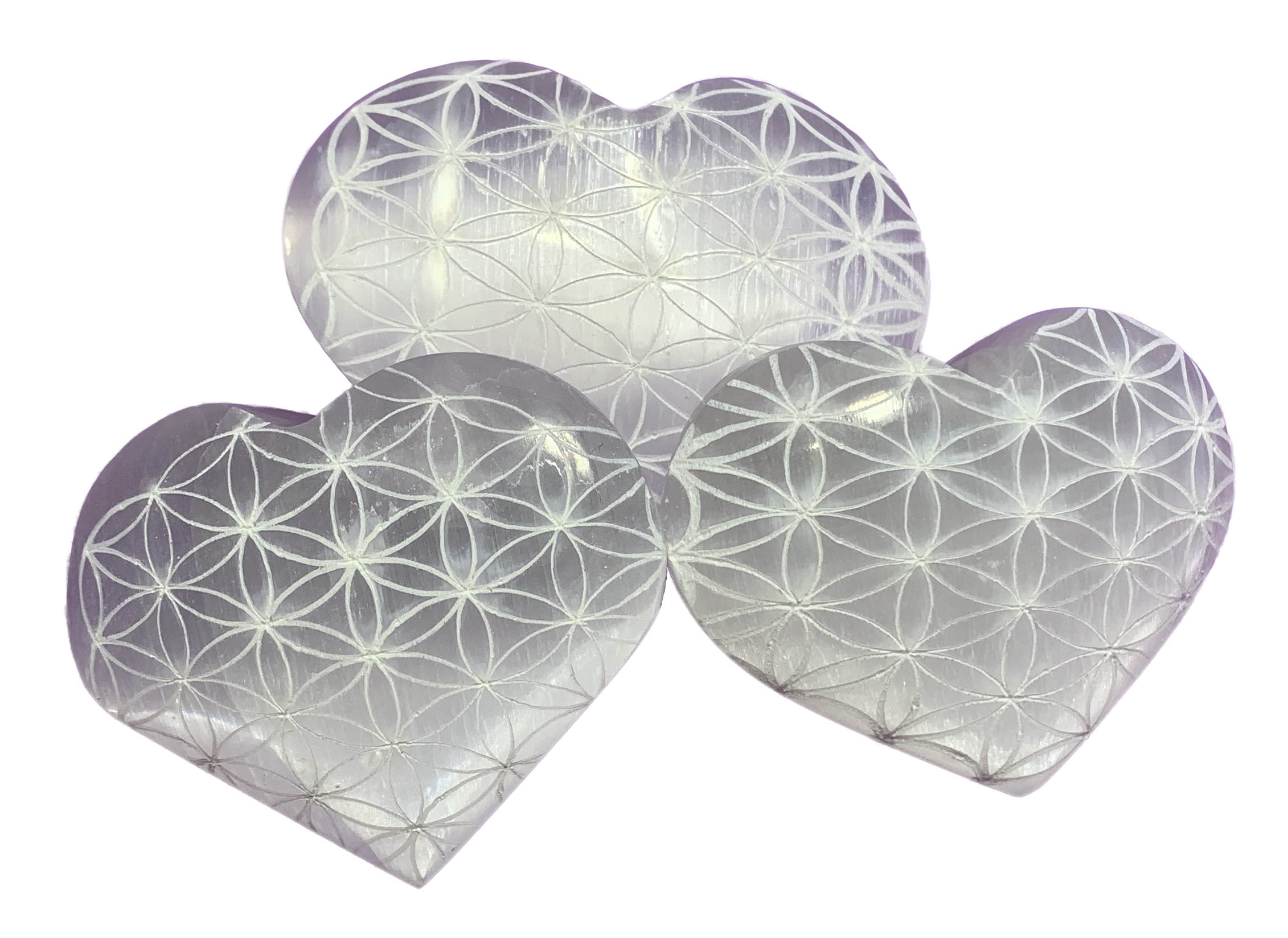 Flower of Life Selenite Puffy Heart