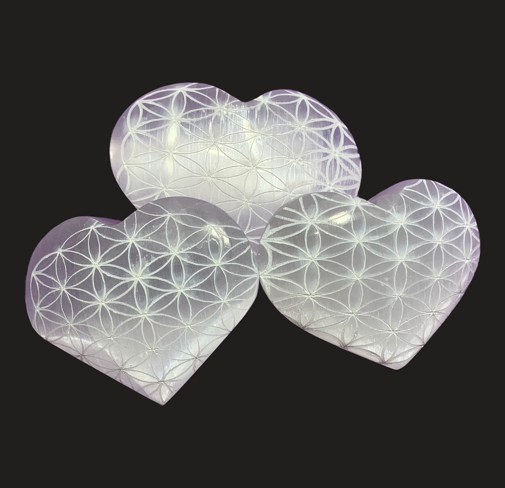 Flower of Life Selenite Puffy Heart