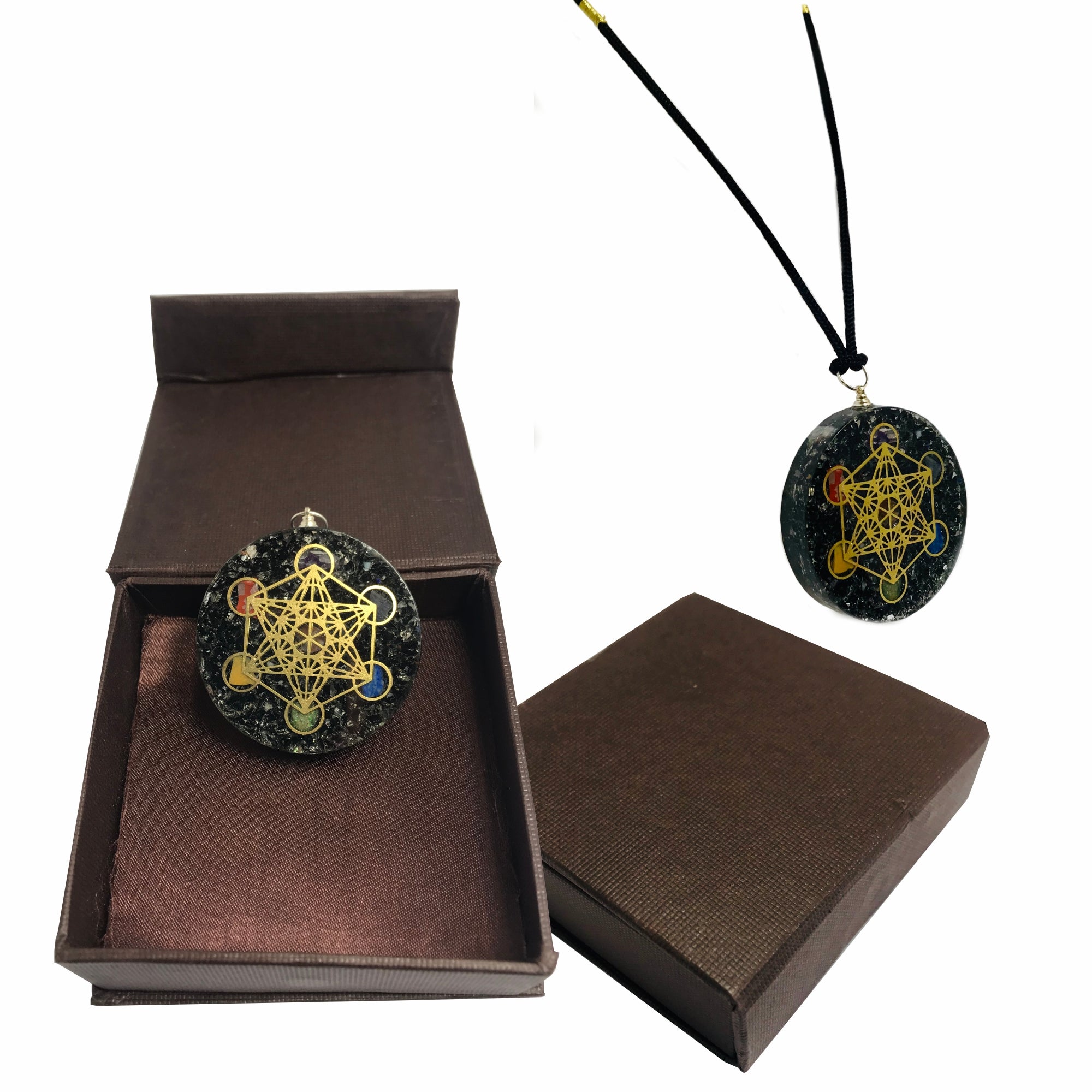Black Tourmaline Metatron Cube Sacred Geometry Pendant