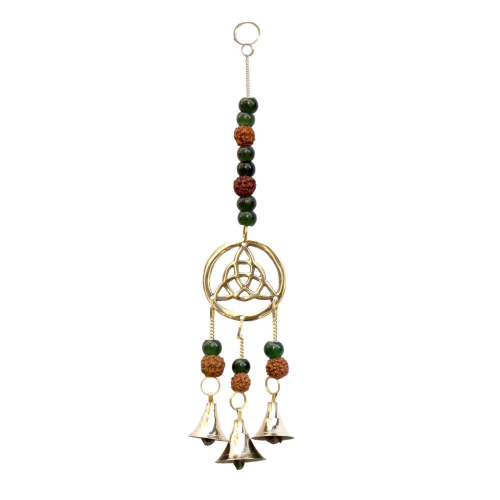 Triquetra With Rudraksh Brass Hanging Bell Wind Chime Wicca Symbol Metaphysical