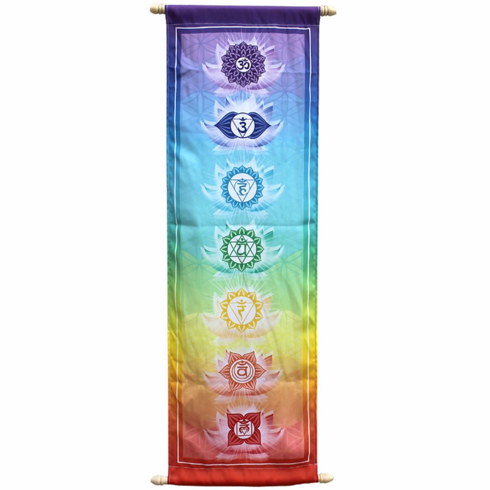 Energy Flow 7 Chakra Wall Hanging Art Banner Print on French Crepe