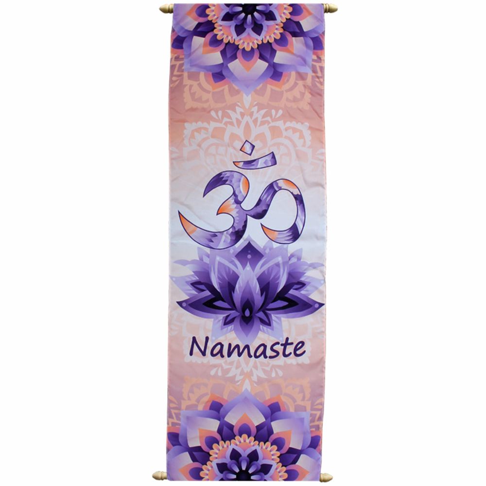 OM Namaste Wall Hanging Art Banner Print on French Crepe Fabric