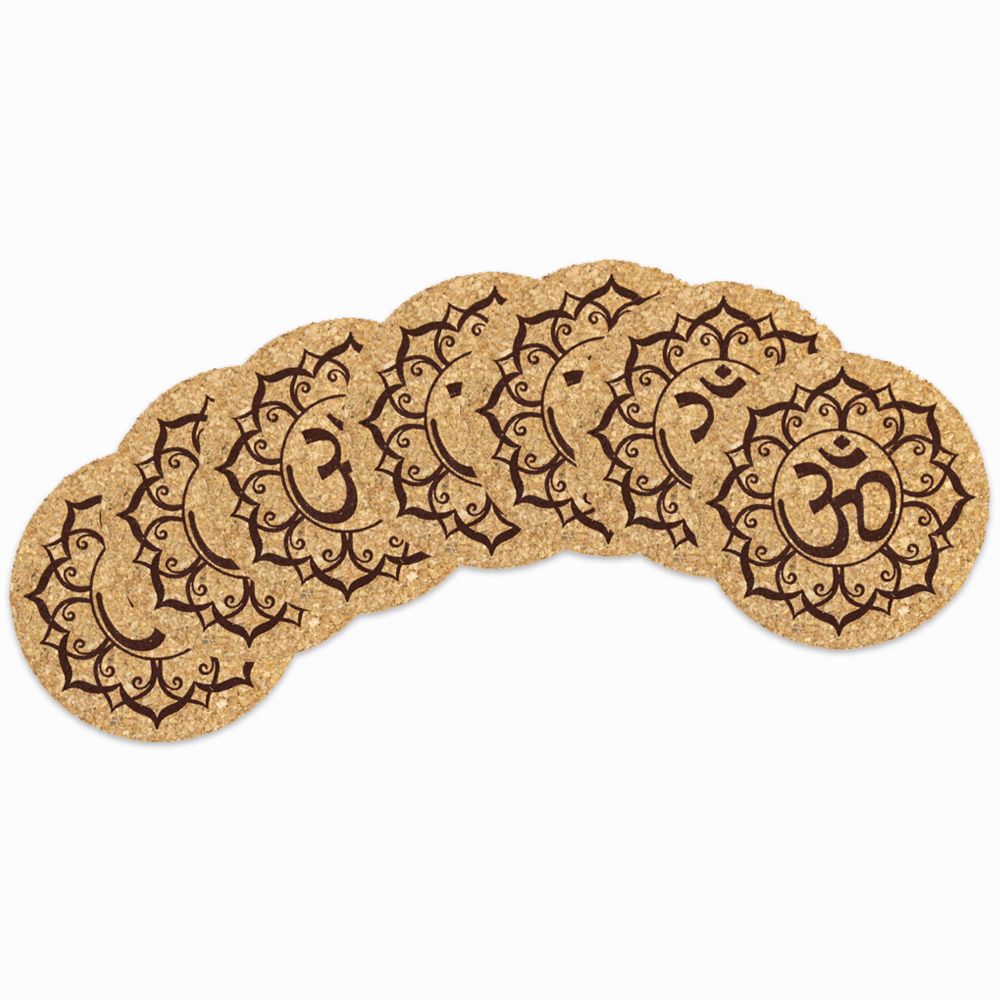 OM Lotus Flower Printed Cork Coasters ( Set of 6 )