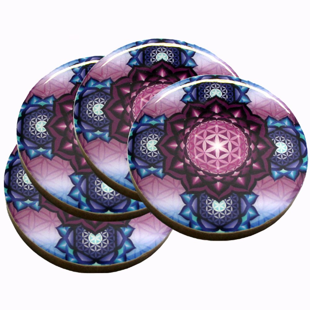 Flower of Life Print Wood Coaster (Set of 4)