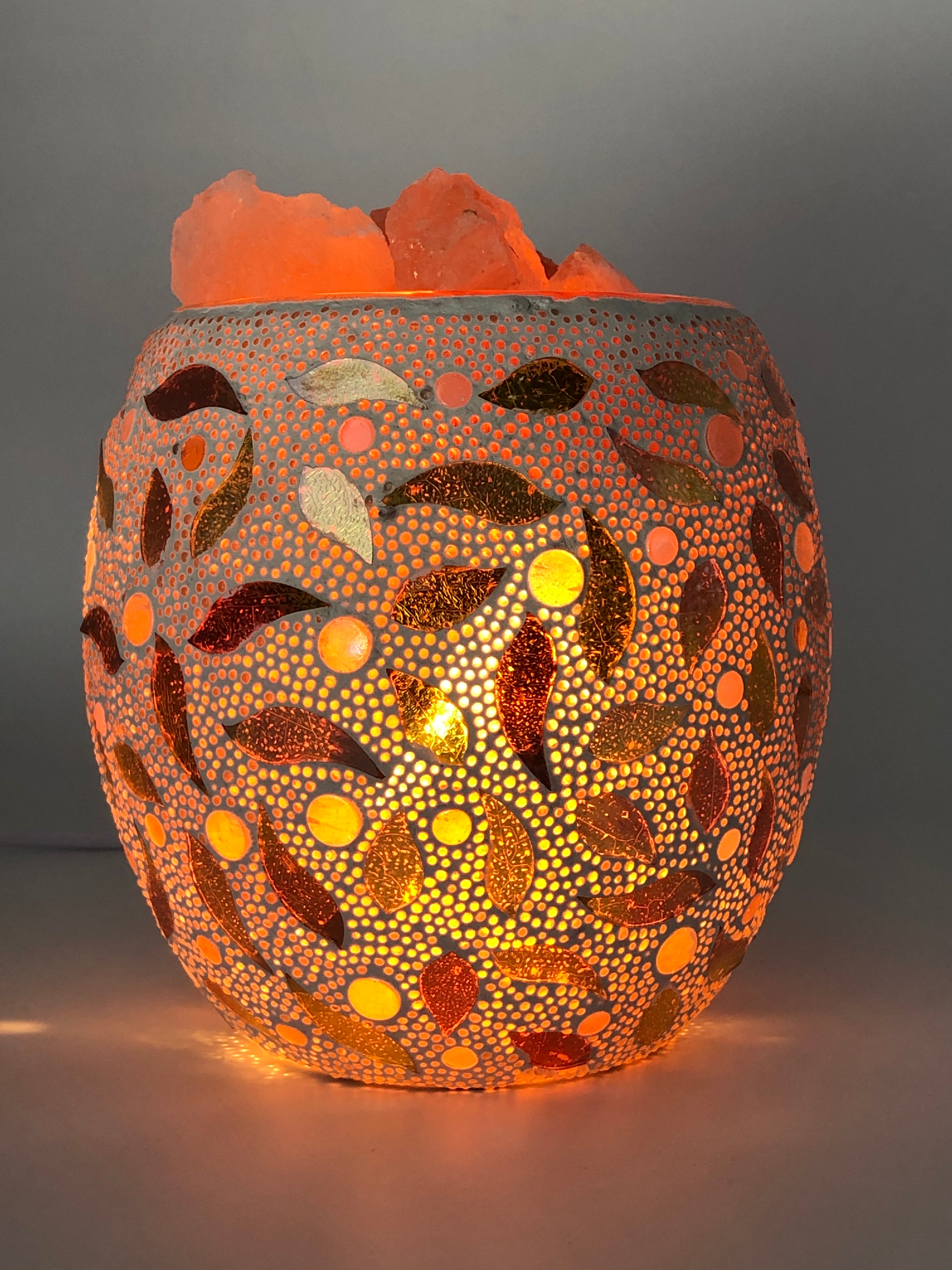 Gold Leaf Glass Mosaic Vase Bowl Himalayan Salt Lamp Natural