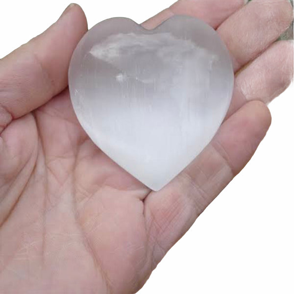 Selenite Heart Crystal Palm Stone 8cm