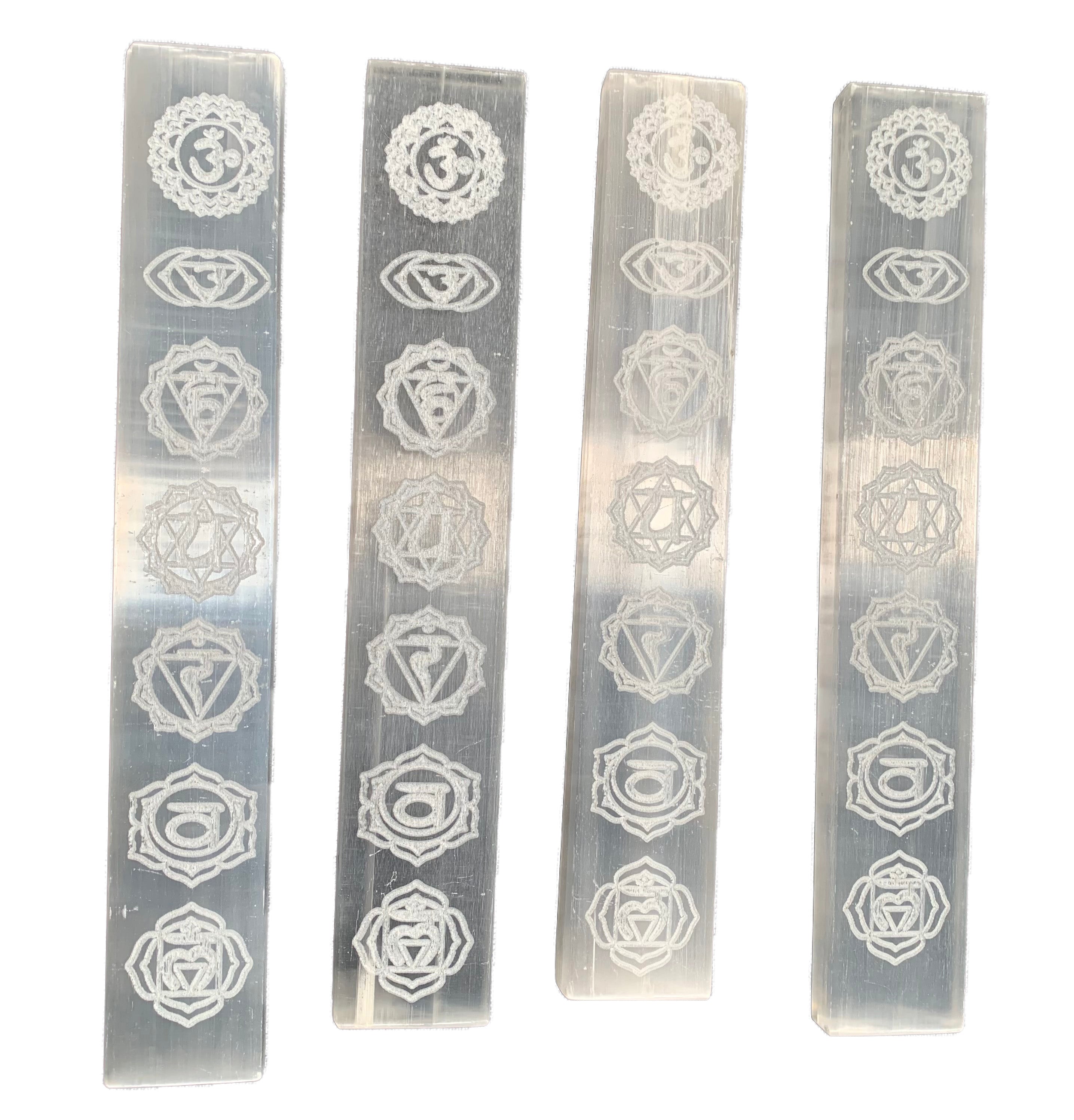 Chakra Symbols Selenite Crystal Charging Plate