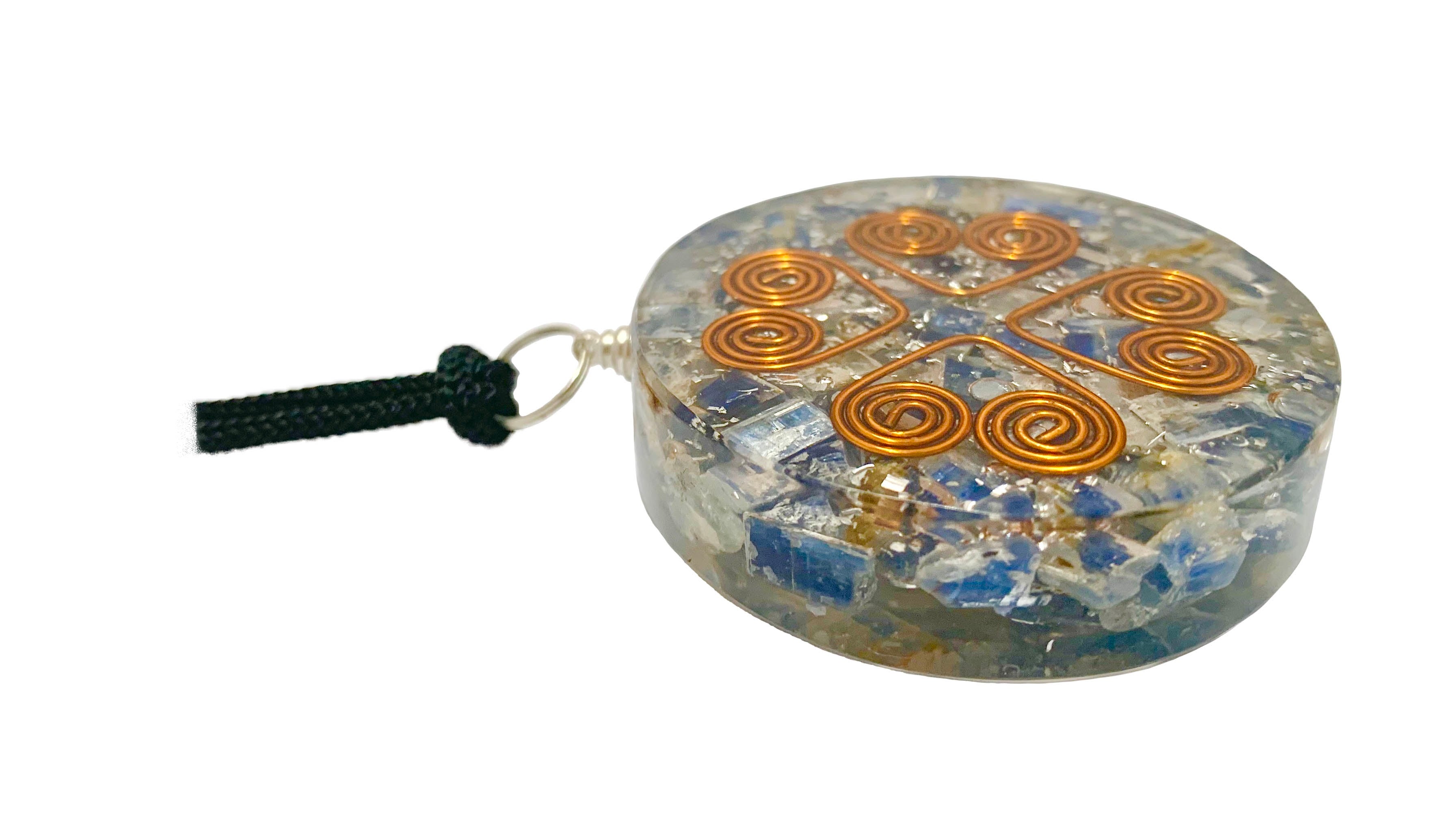 Kyanite Heart Copper Coil Pendant Disc