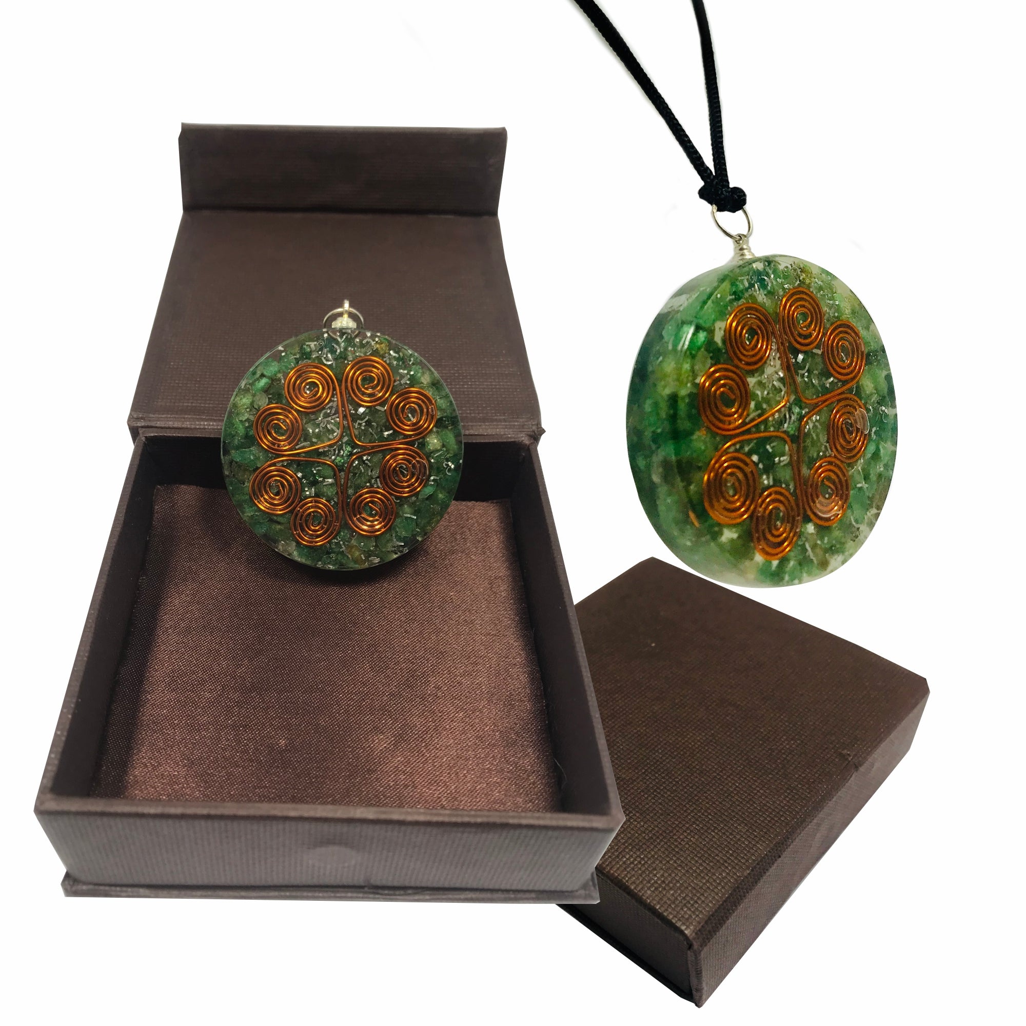 Green Aventurine Heart Copper Coil Pendant Disc