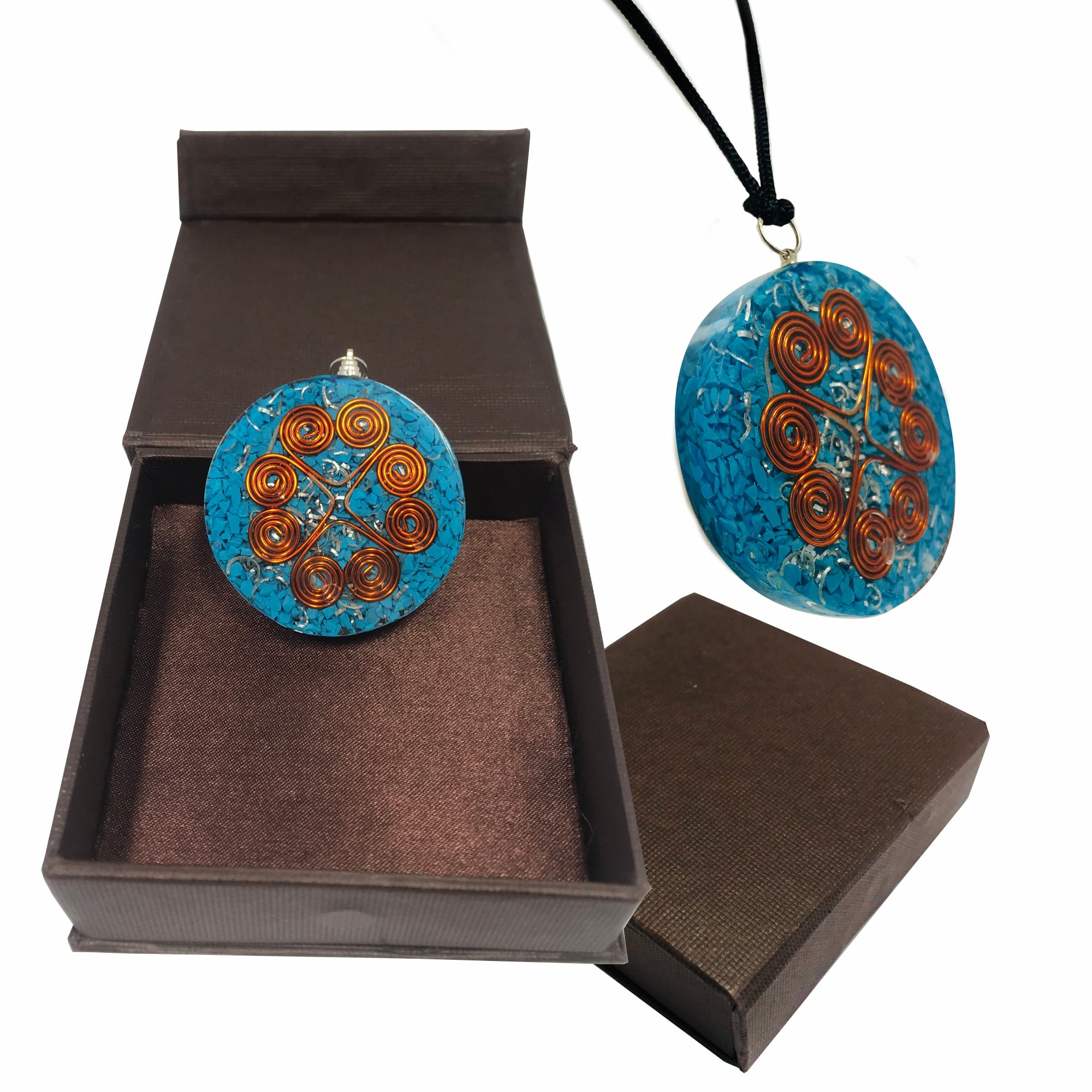 Blue Howlite Heart Copper Coil Orgonite Pendant Disc