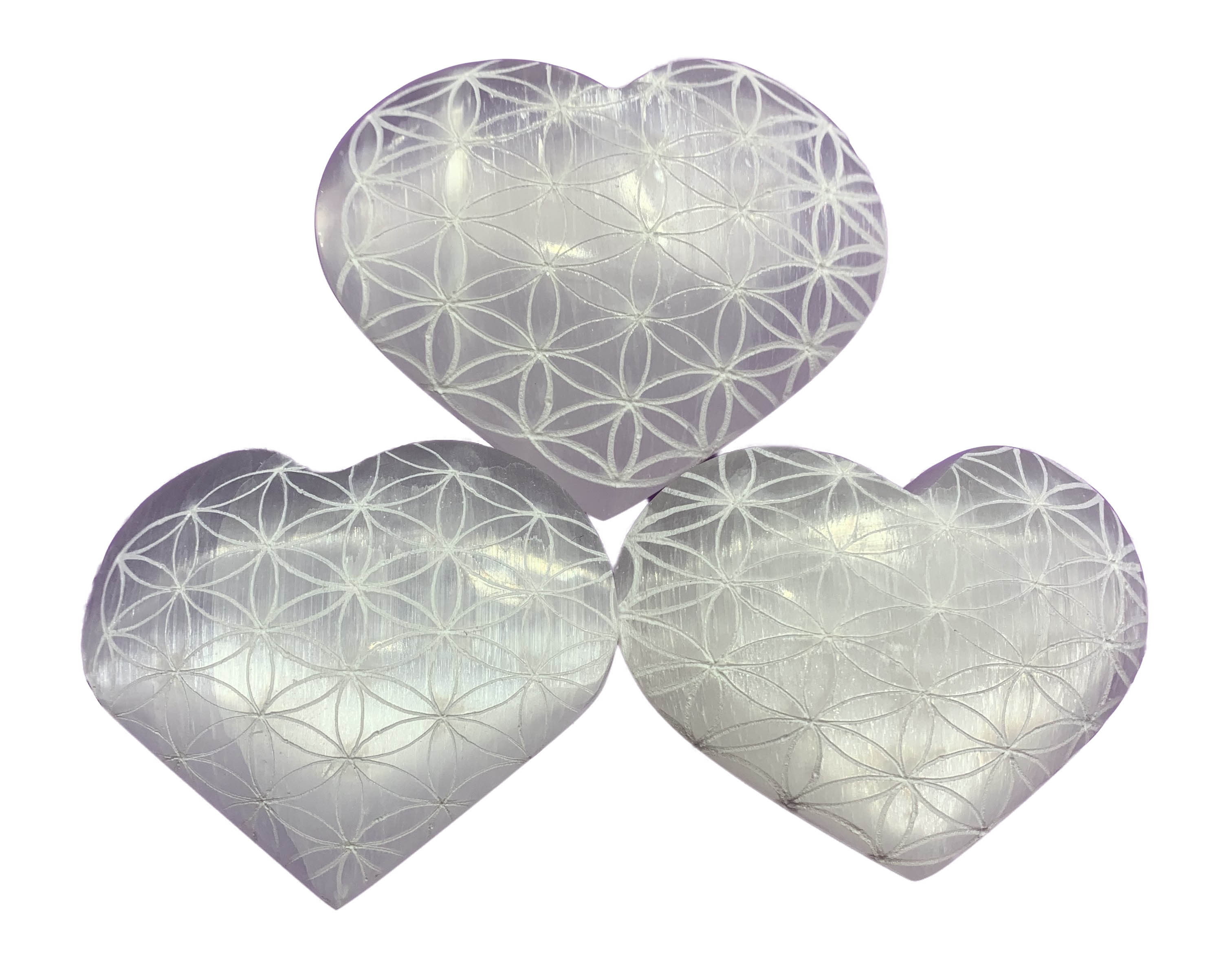 Flower of Life Selenite Puffy Heart
