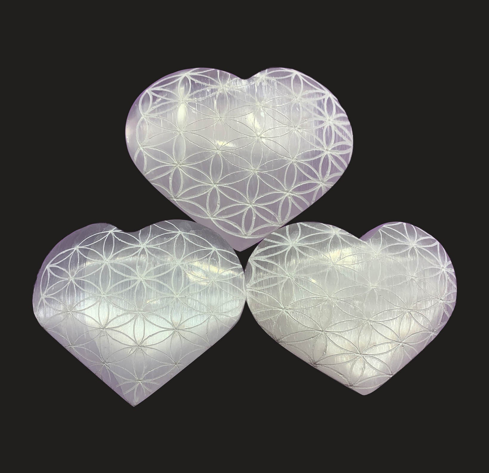 Flower of Life Selenite Puffy Heart